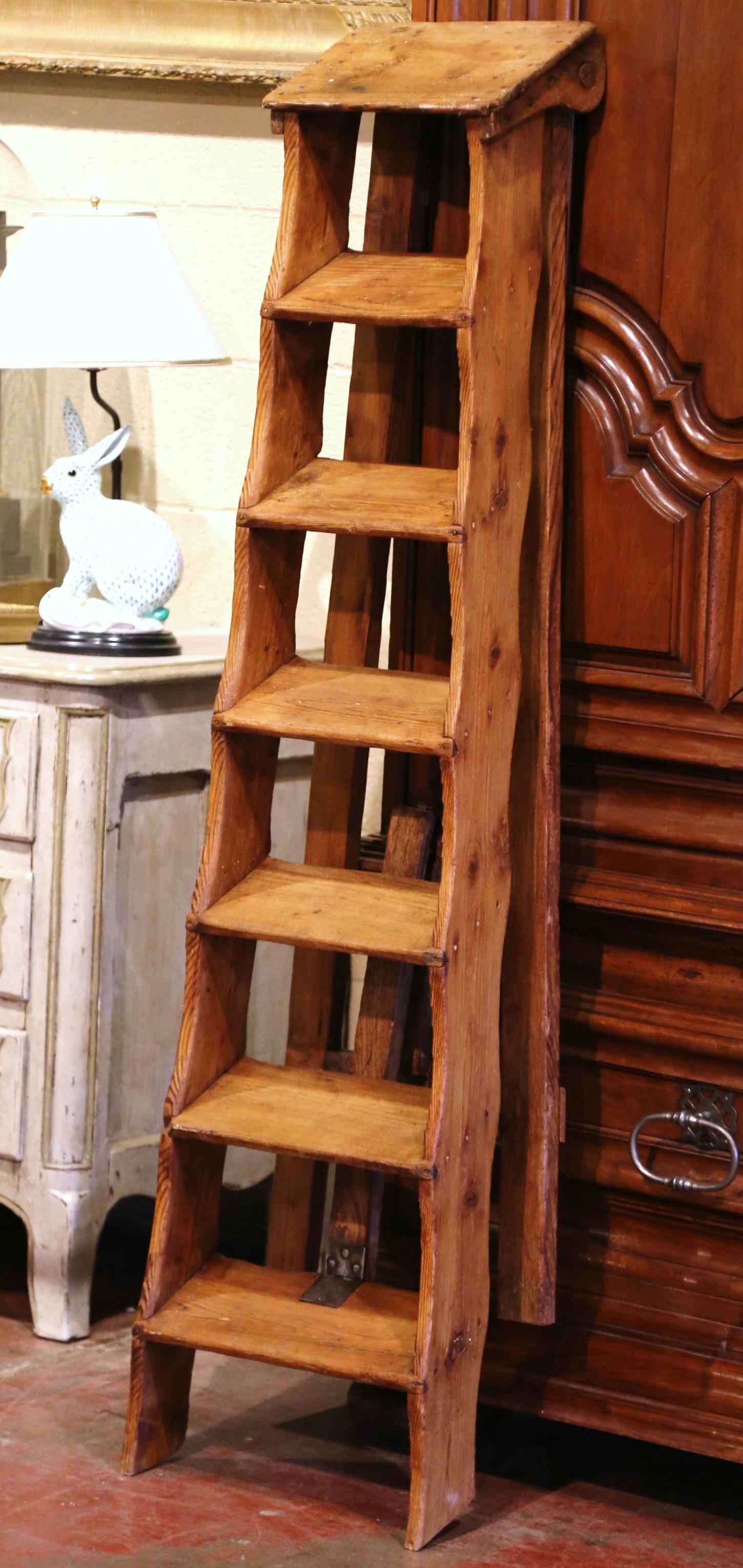 Mid-19th Century French Country Carved Pine Library Step Ladder from Normandy 3