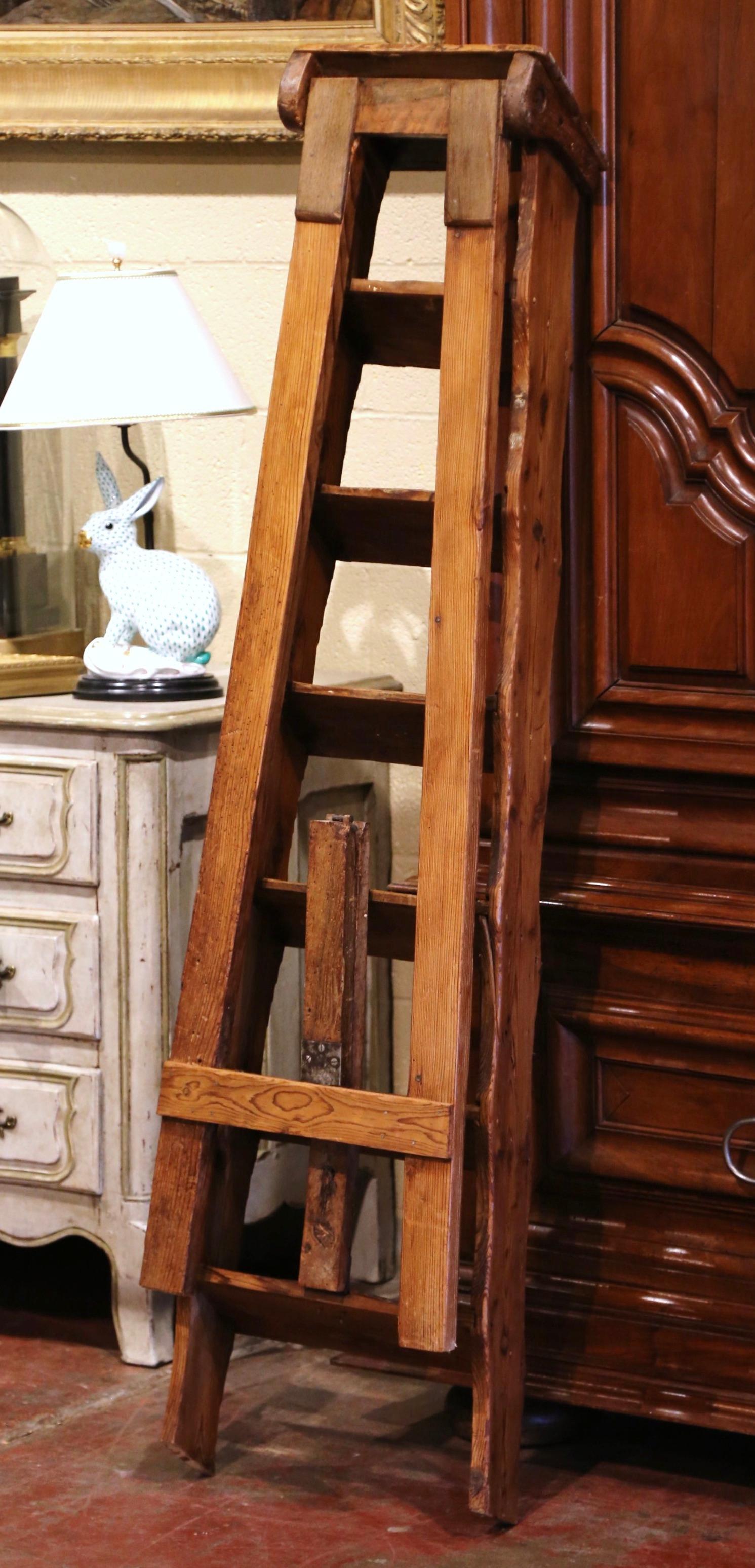 Mid-19th Century French Country Carved Pine Library Step Ladder from Normandy 4