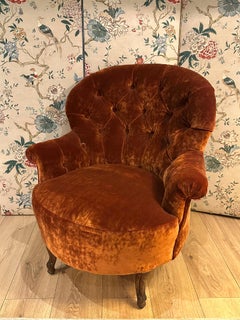 Napoleon III French Deep Button-Back Crapaud Chair, Pierre Frey Velvet
