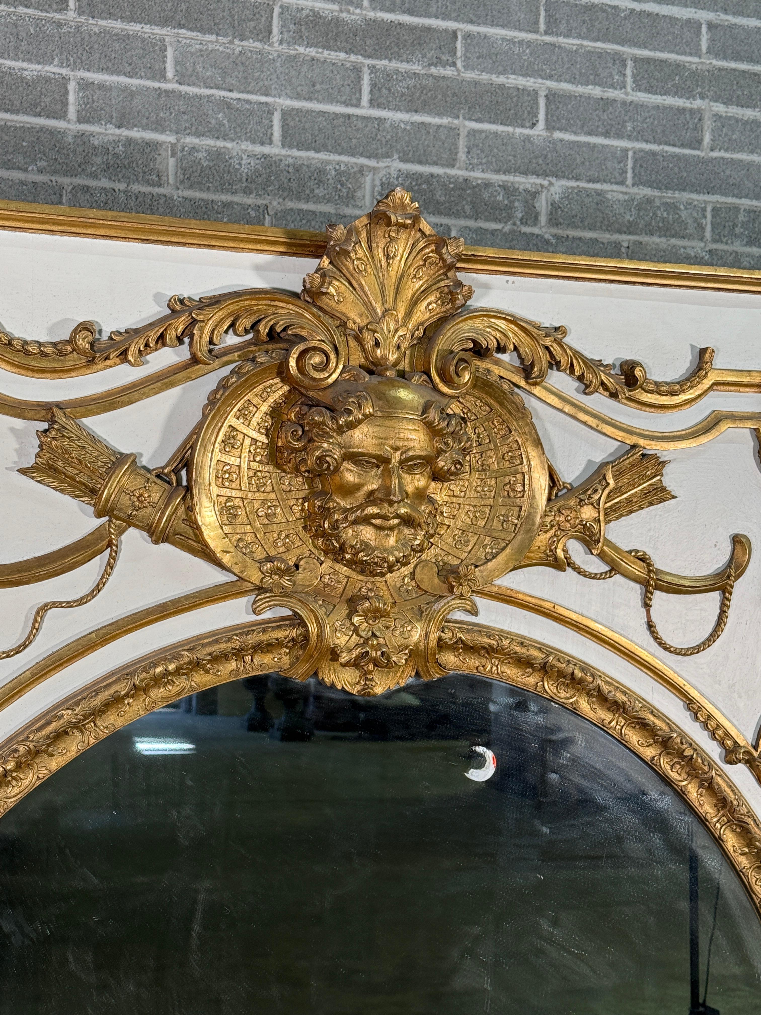 Baroque Revival 19th Century Napolean III style Gilded Trumeau Mirror For Sale
