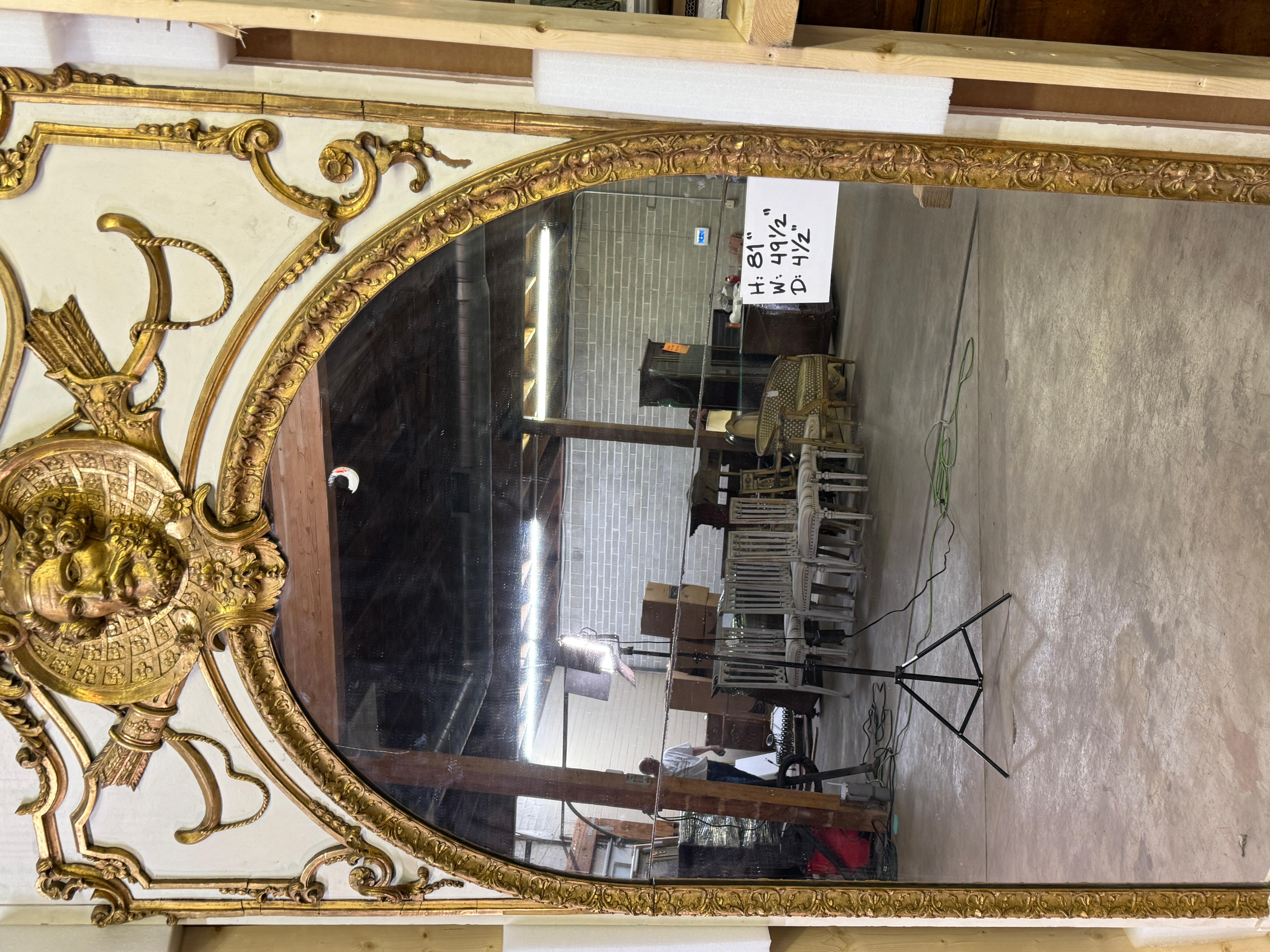 Painted 19th Century Napolean III style Gilded Trumeau Mirror For Sale