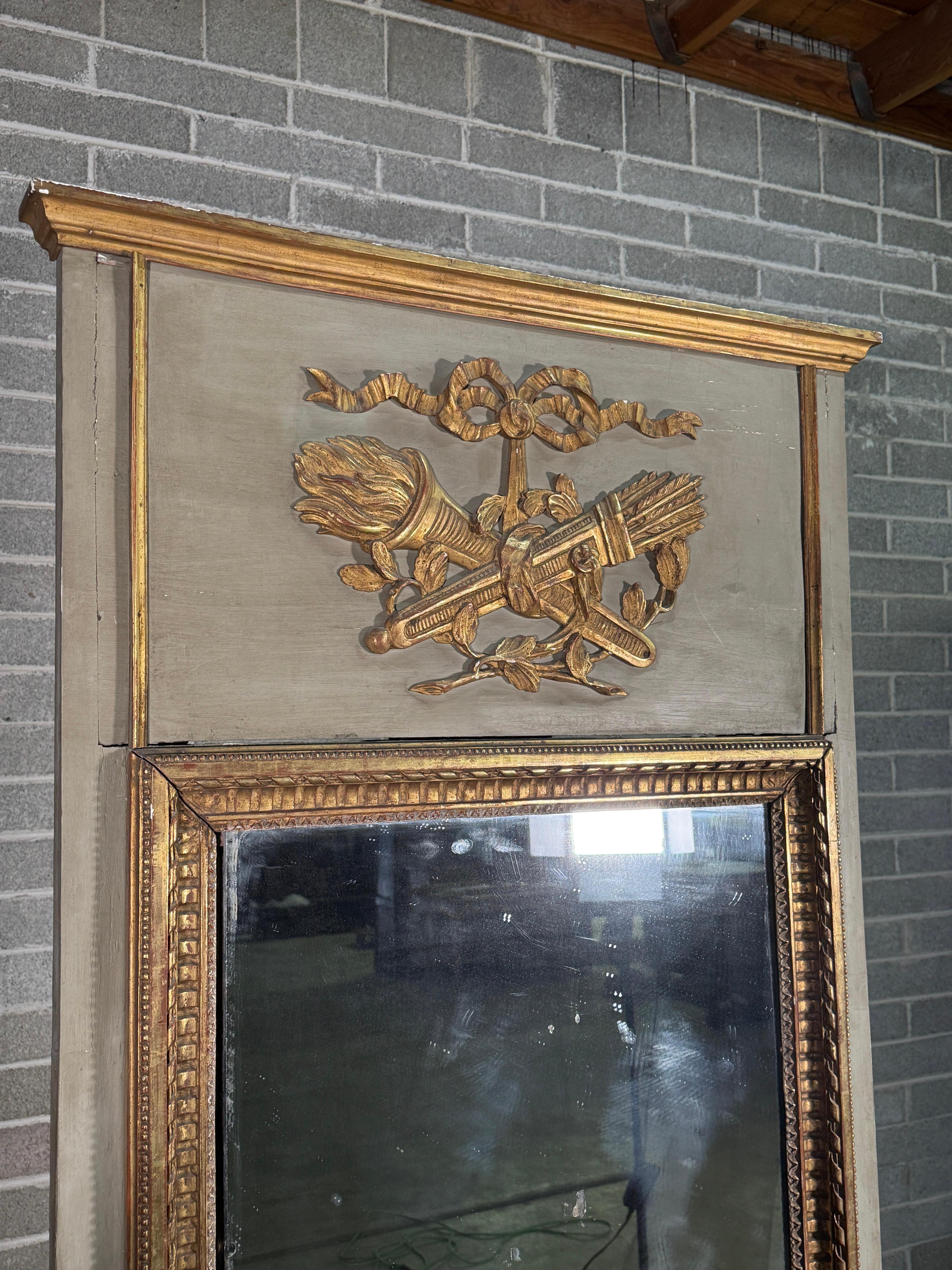 Wood 19th Century Napolean III style Gilded Trumeau Mirror For Sale