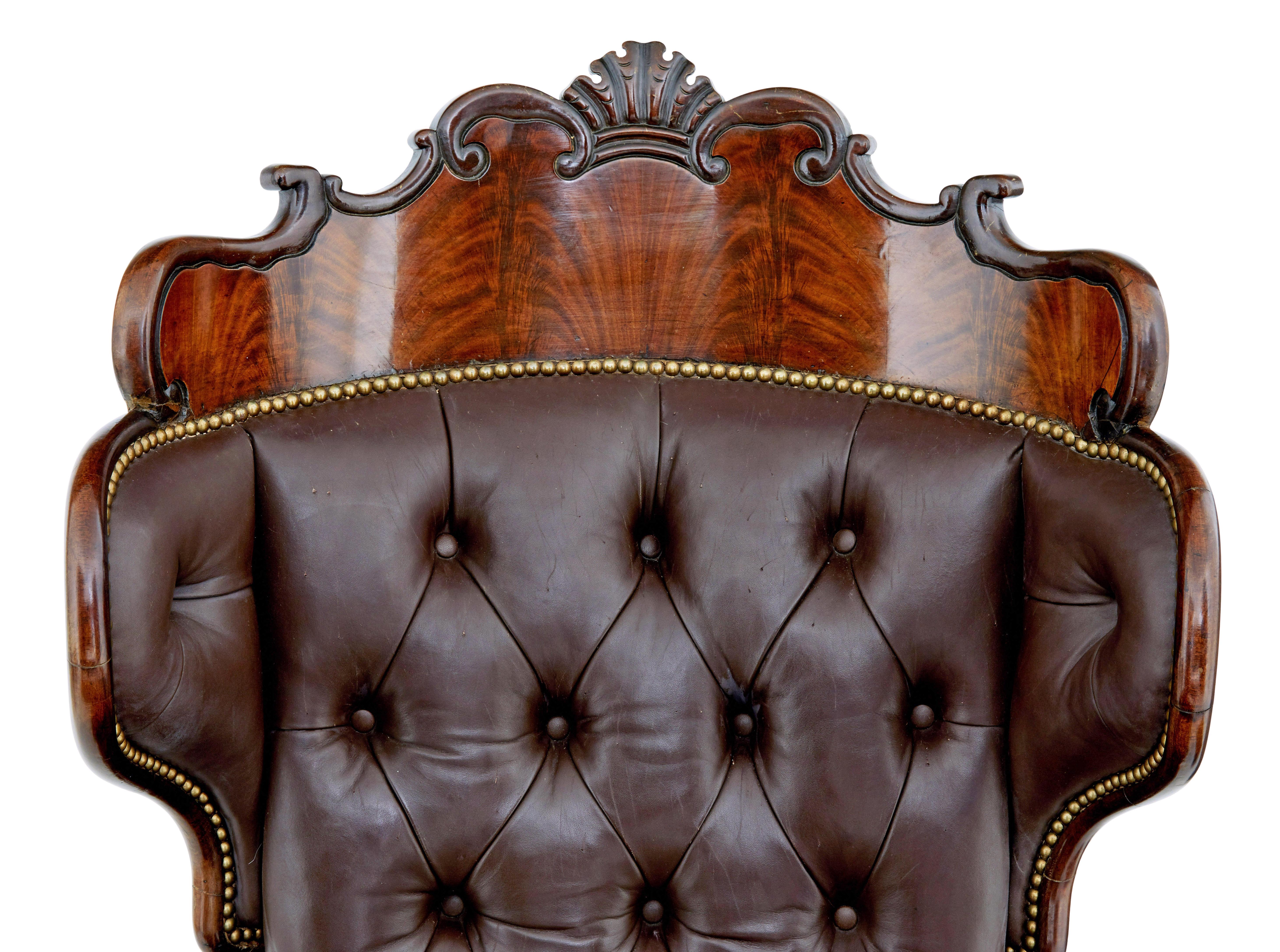 Mid 19th century French empire mahogany and leather reclining chair For Sale 3