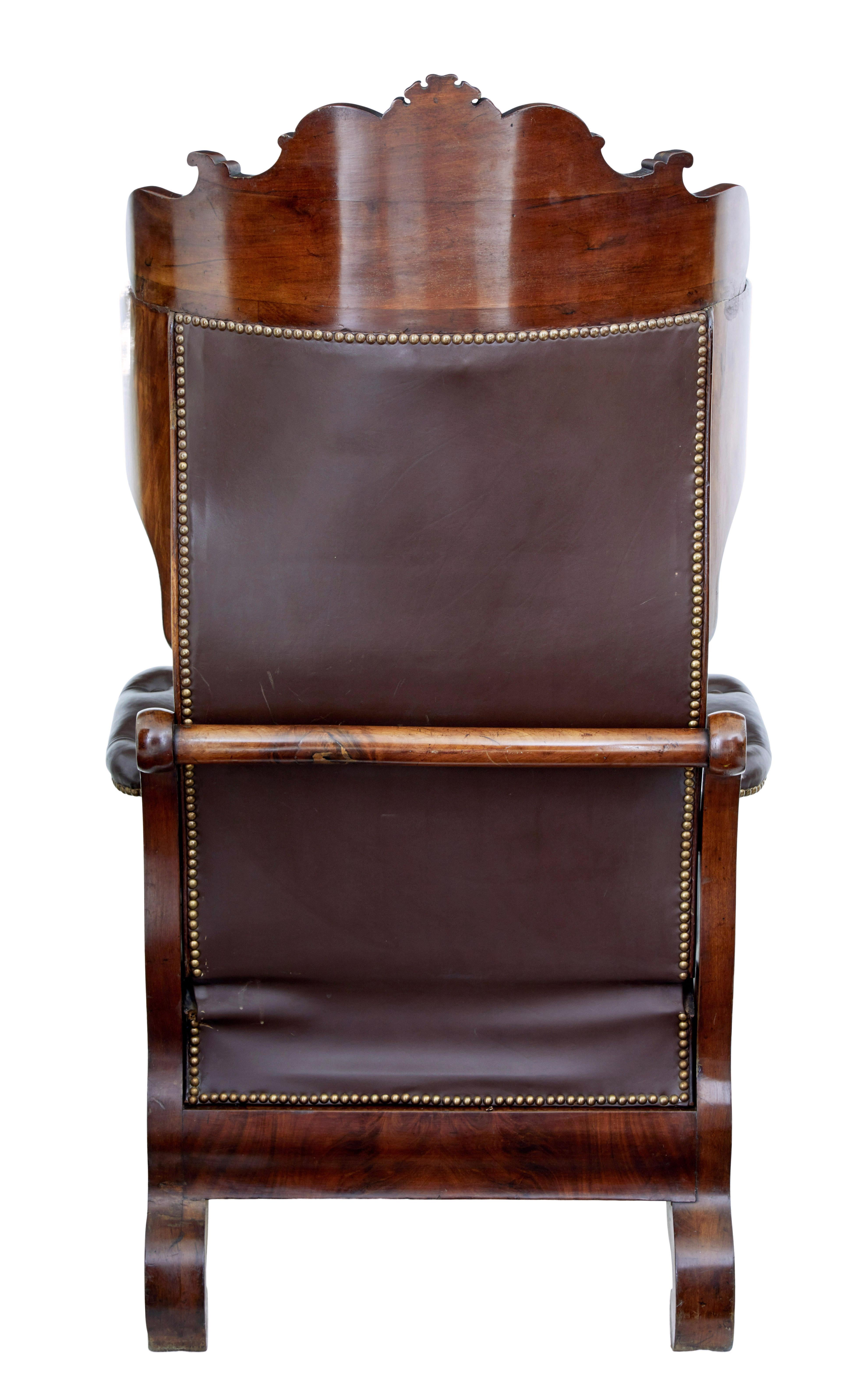 Empire Mid 19th century French empire mahogany and leather reclining chair For Sale
