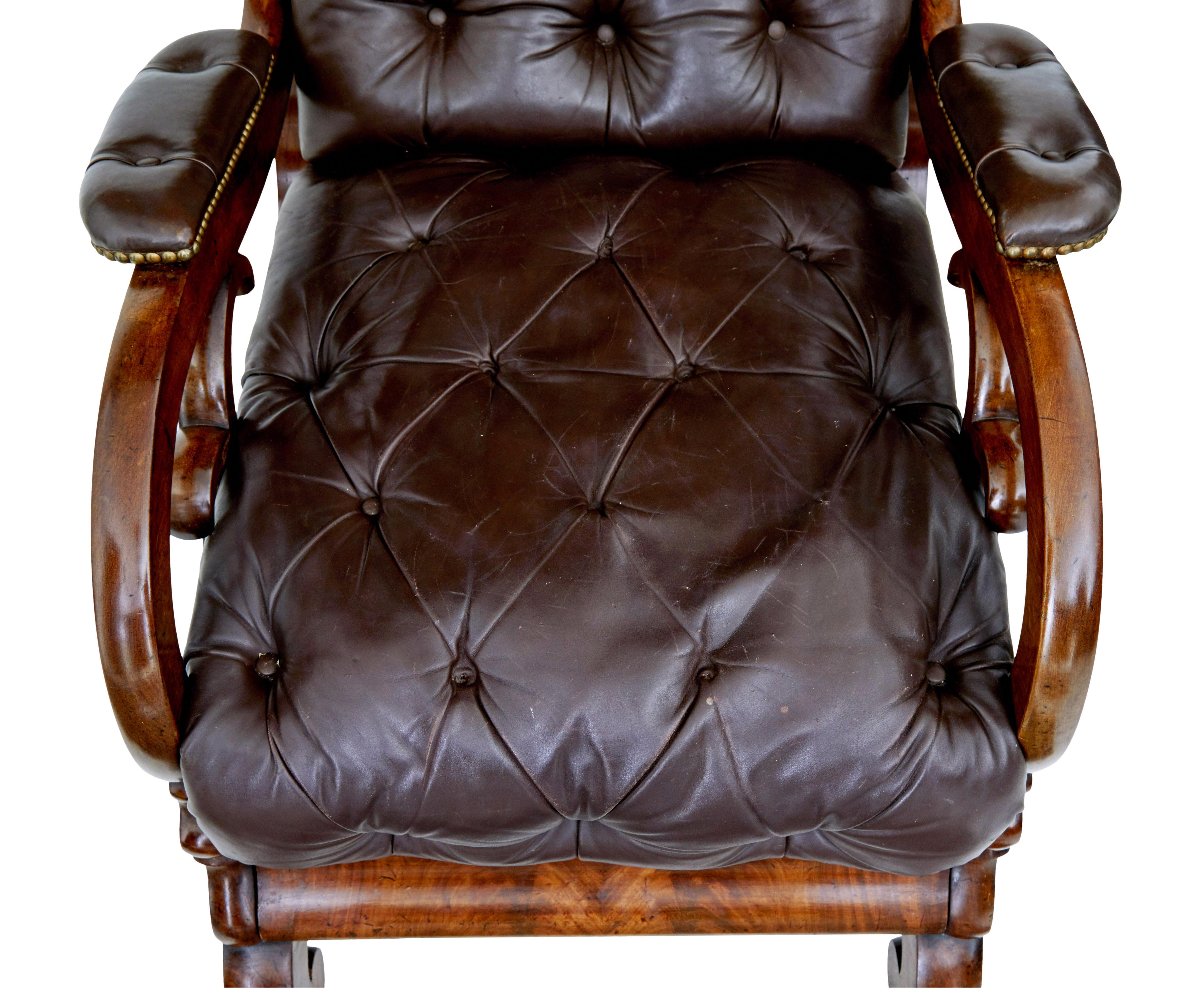 Mid 19th century French empire mahogany and leather reclining chair For Sale 2