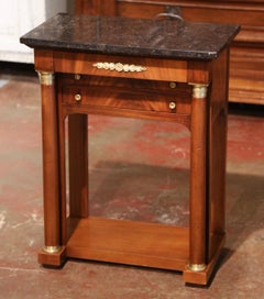 Mid-19th Century French Empire Mahogany and Marble Bedside Table with Drawers