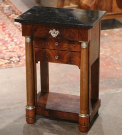 Mid-19th Century French Empire Mahogany and Marble Bedside Table with Drawers
