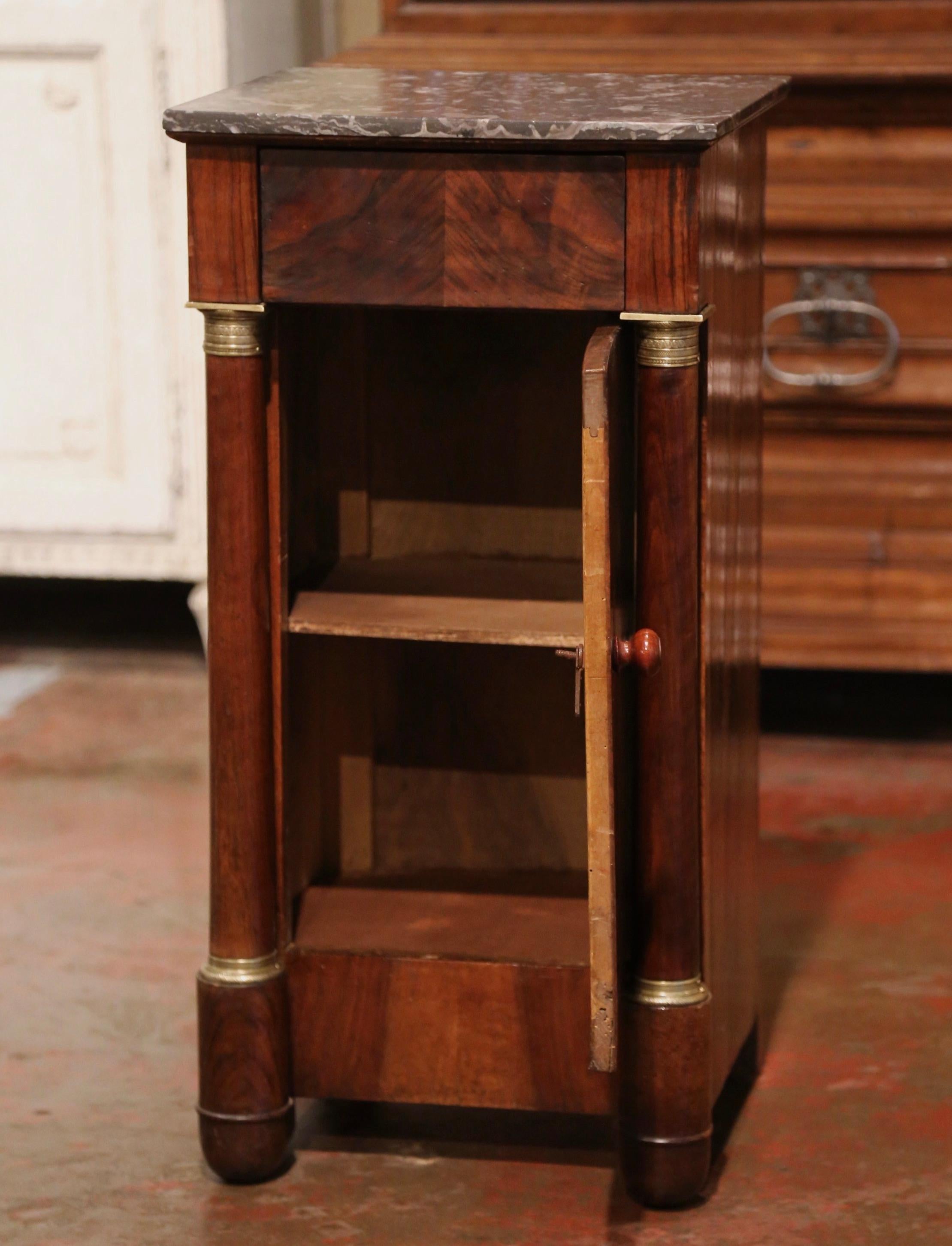 Mid-19th Century French Empire Mahogany and Marble Bedside Table with Drawers In Excellent Condition In Dallas, TX