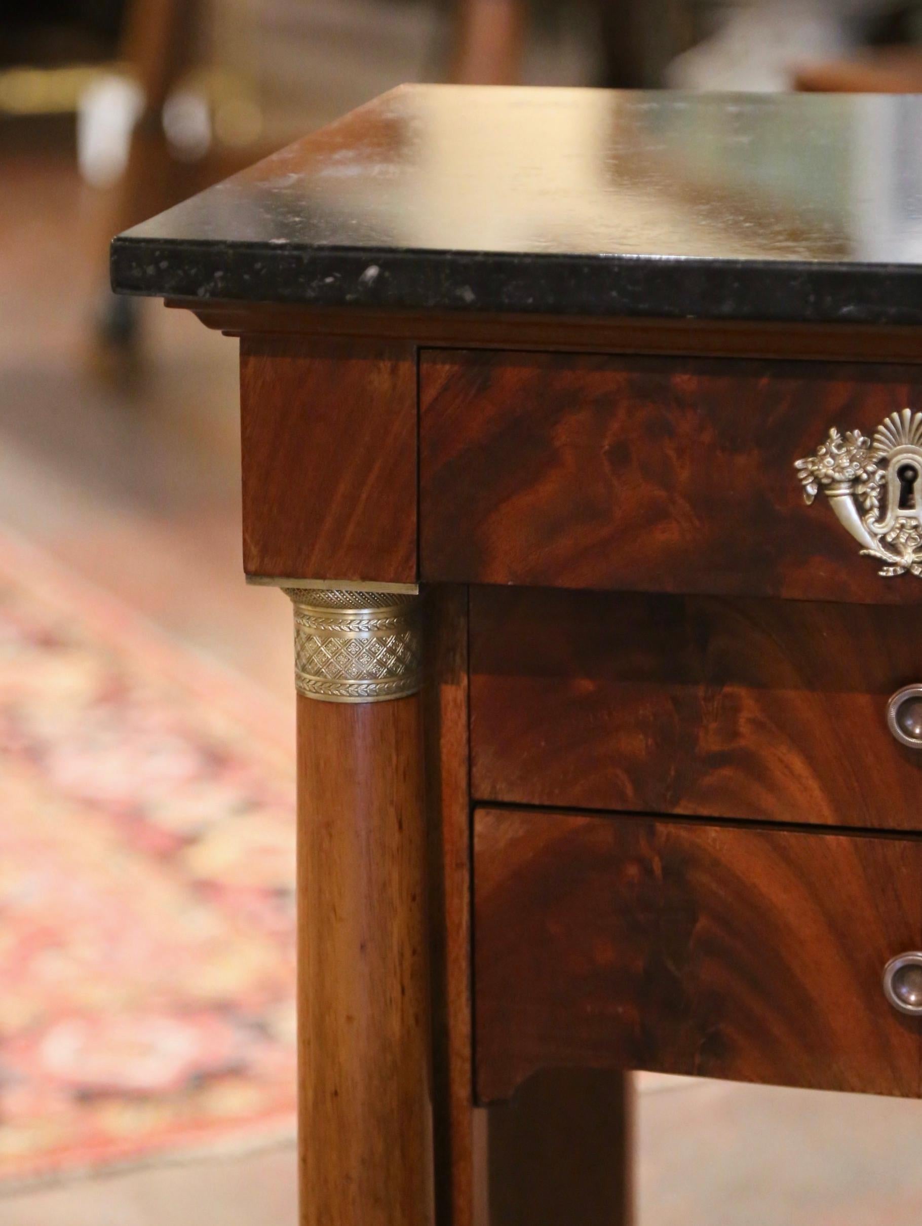 Mid-19th Century French Empire Mahogany and Marble Bedside Table with Drawers In Excellent Condition In Dallas, TX