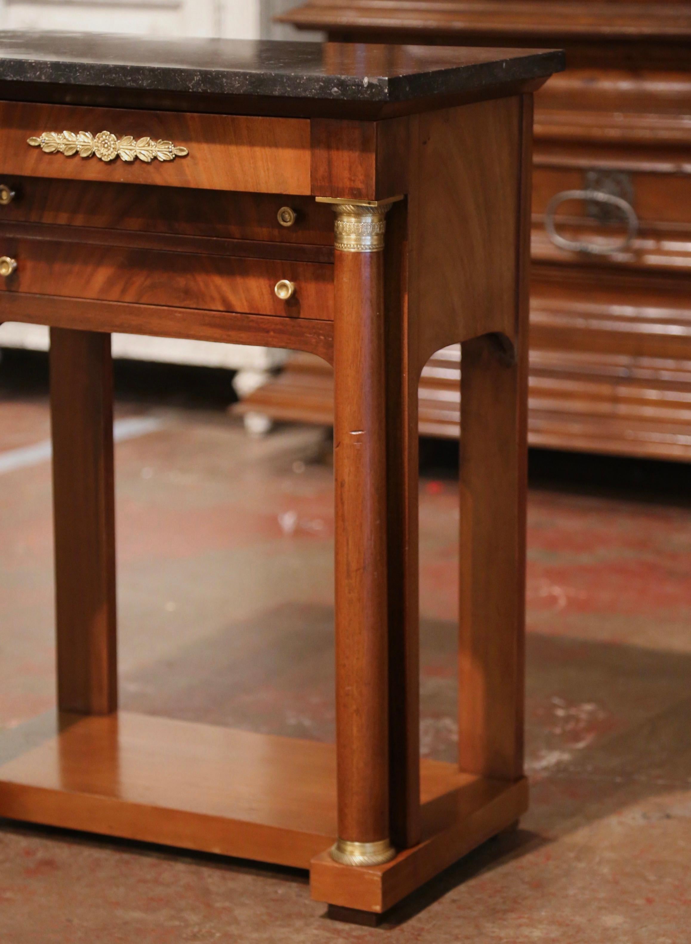 Mid-19th Century French Empire Mahogany and Marble Bedside Table with Drawers 2