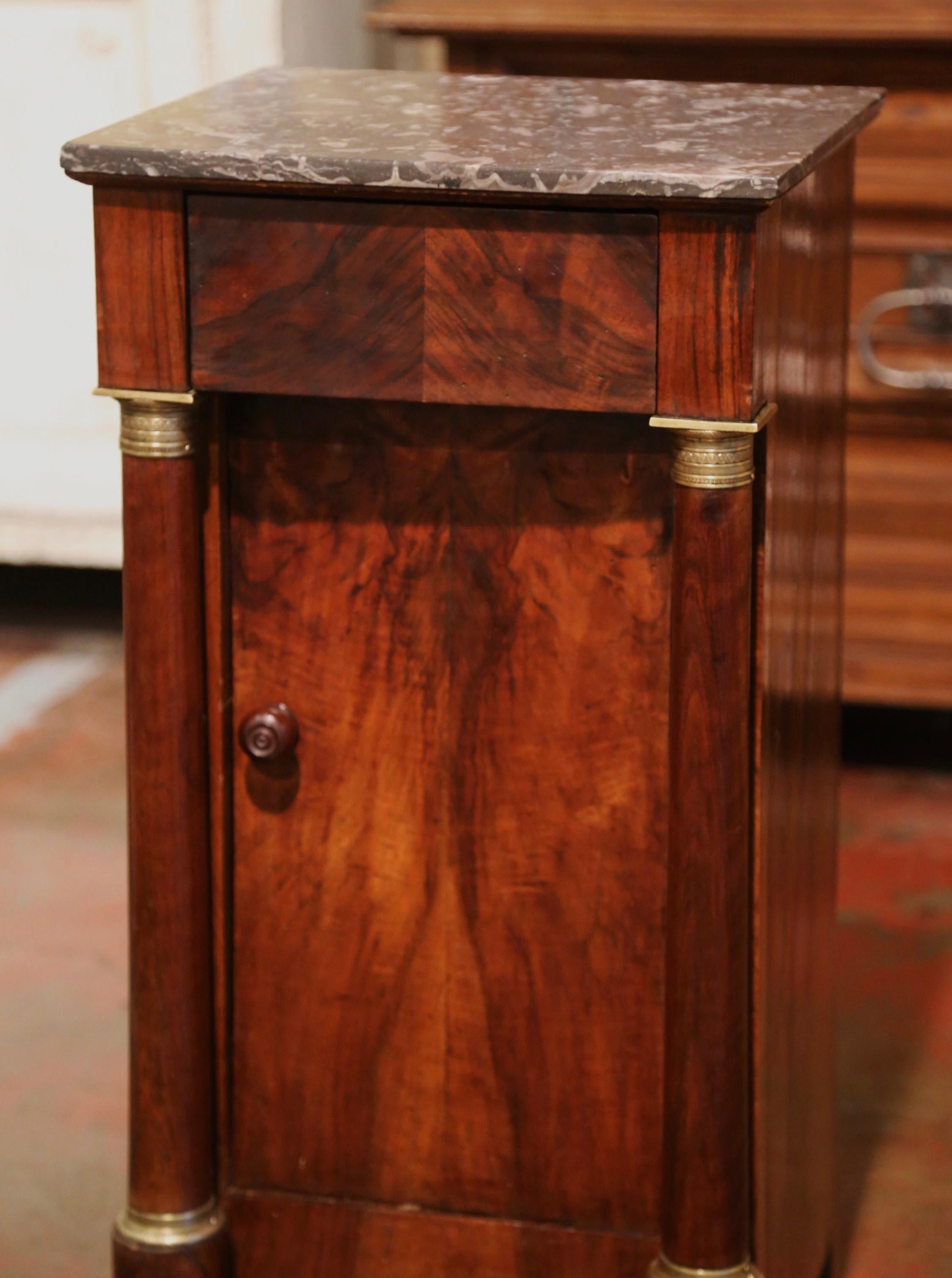 Mid-19th Century French Empire Mahogany and Marble Bedside Table with Drawers 2