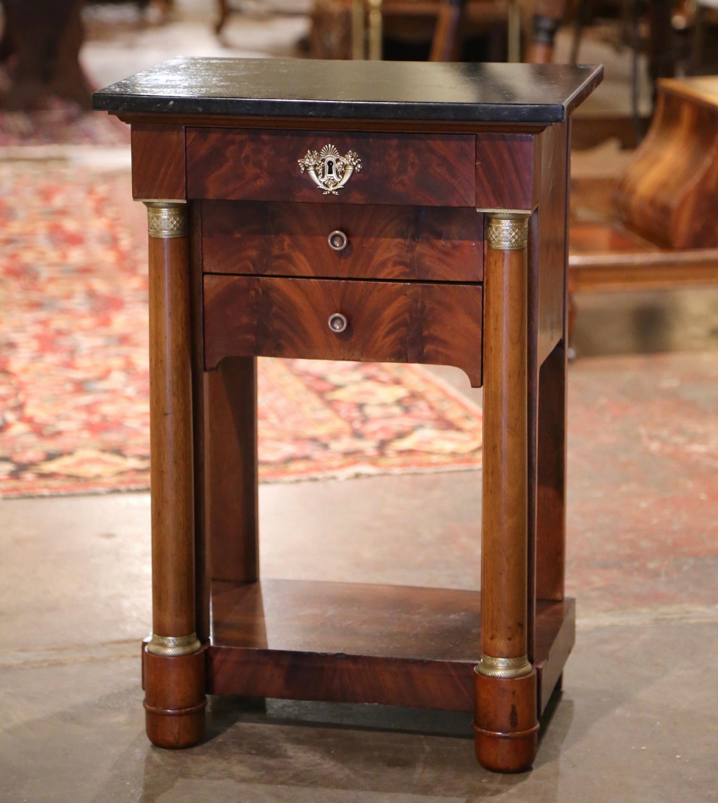 Mid-19th Century French Empire Mahogany and Marble Bedside Table with Drawers 2