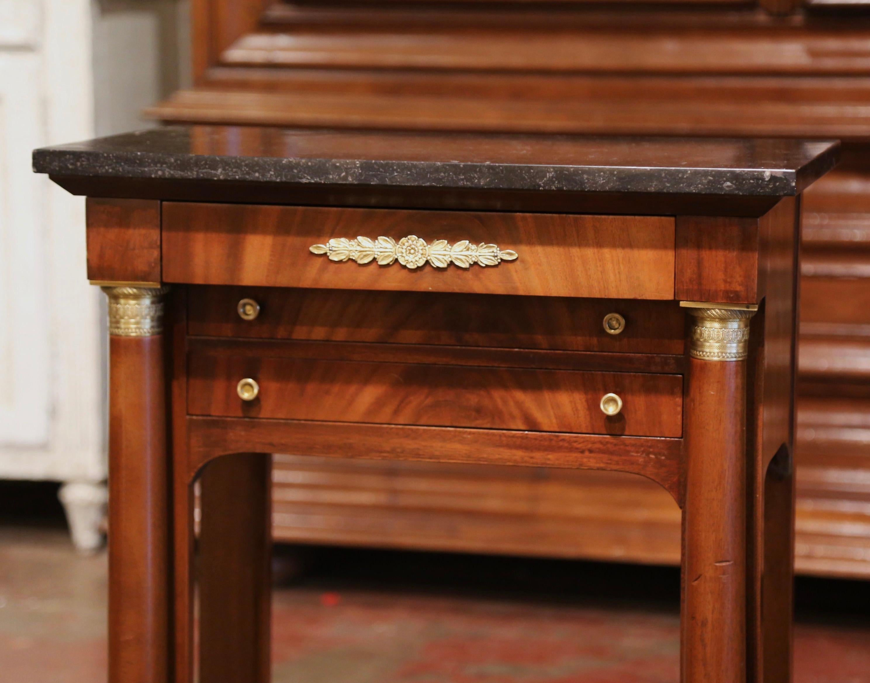 Mid-19th Century French Empire Mahogany and Marble Bedside Table with Drawers For Sale 3