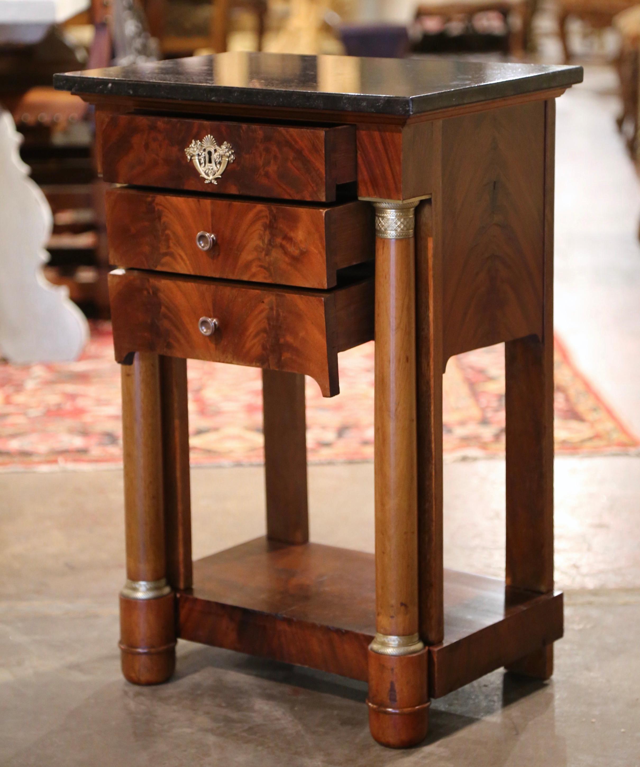 Mid-19th Century French Empire Mahogany and Marble Bedside Table with Drawers 4