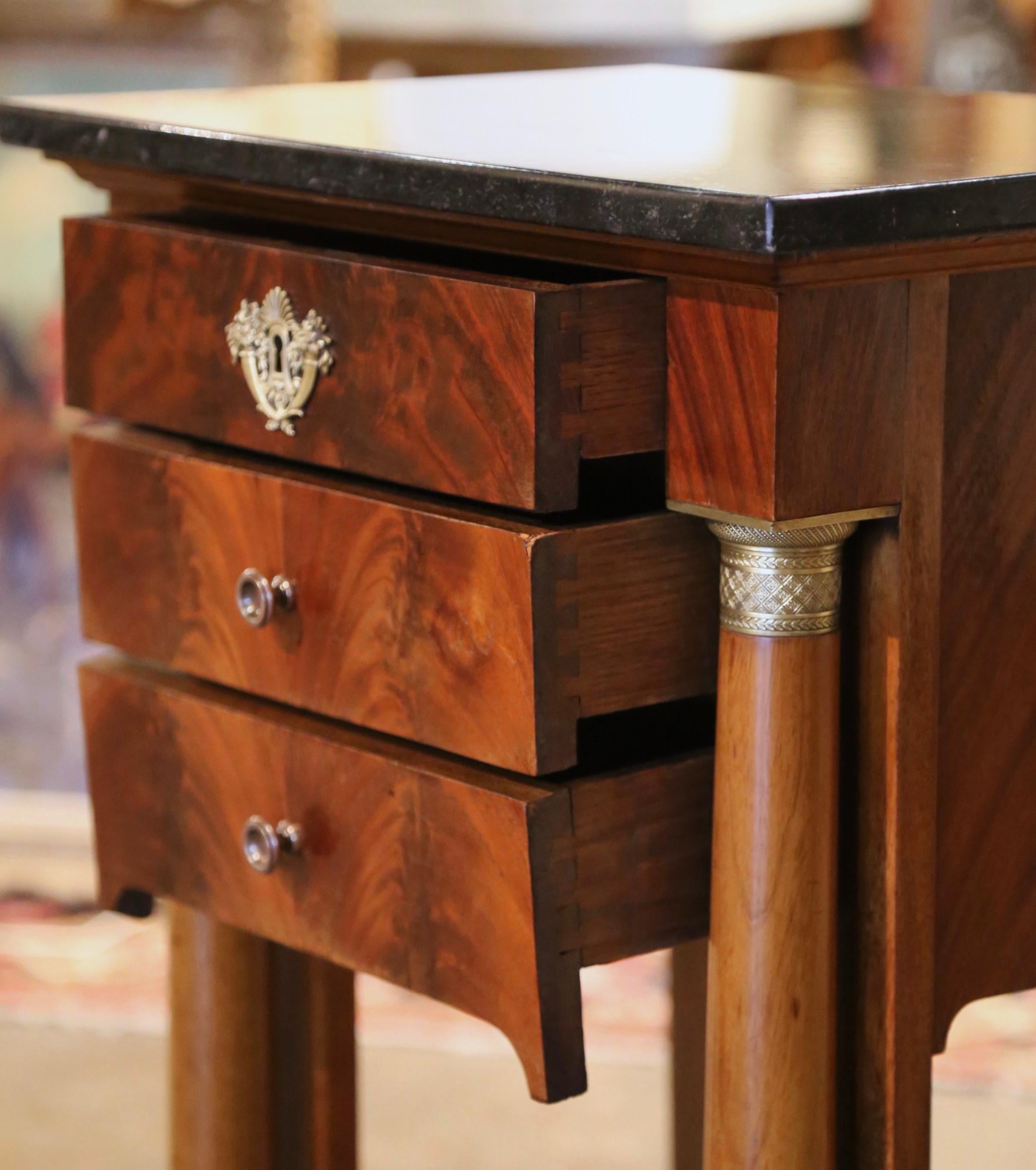 Mid-19th Century French Empire Mahogany and Marble Bedside Table with Drawers 5