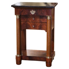 Table de chevet Empire française du milieu du XIXe siècle en acajou et marbre avec tiroirs