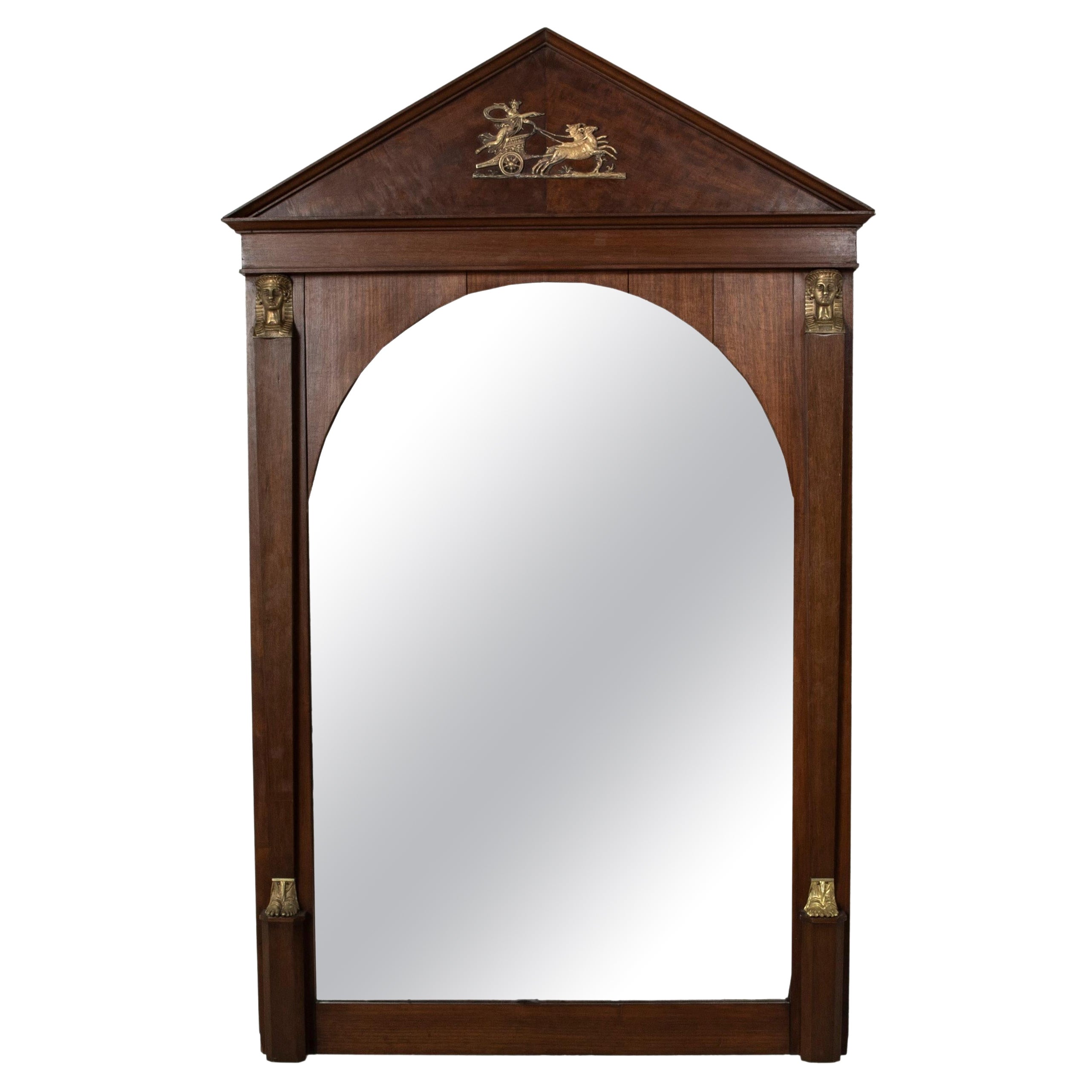 Mid-19th Century French Empire Style Mahogany and Gilt Bronze Mantel Mirror