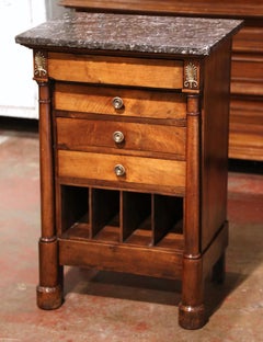 Mid-19th Century French Empire Walnut and Marble Bedside Table with Drawers