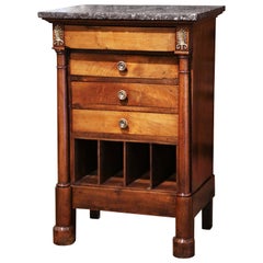 Mid-19th Century French Empire Walnut and Marble Bedside Table with Drawers