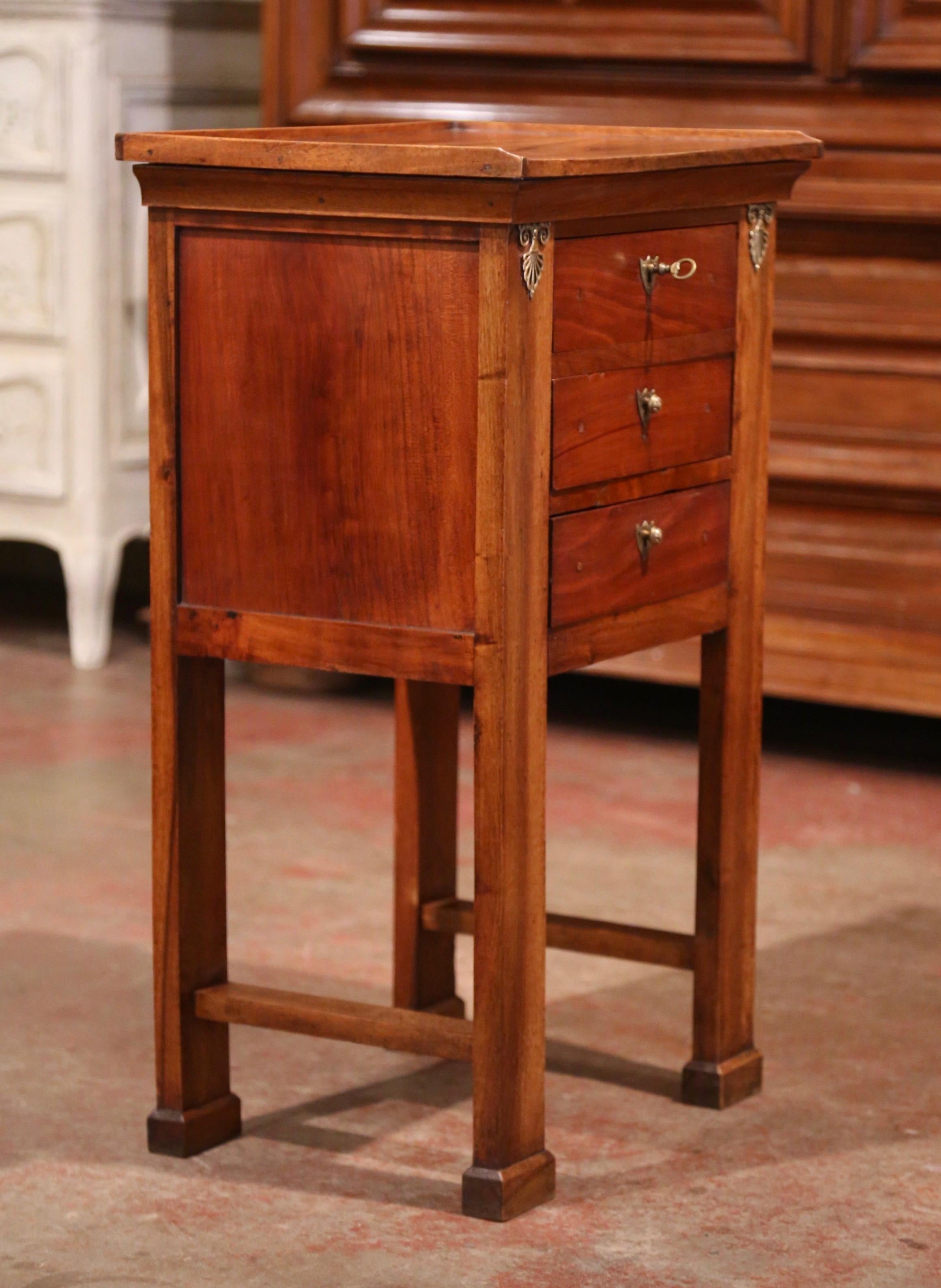 Mid-19th Century French Empire Walnut Bedside Table with Drawers 1