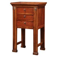 Antique Mid-19th Century French Empire Walnut Bedside Table with Drawers