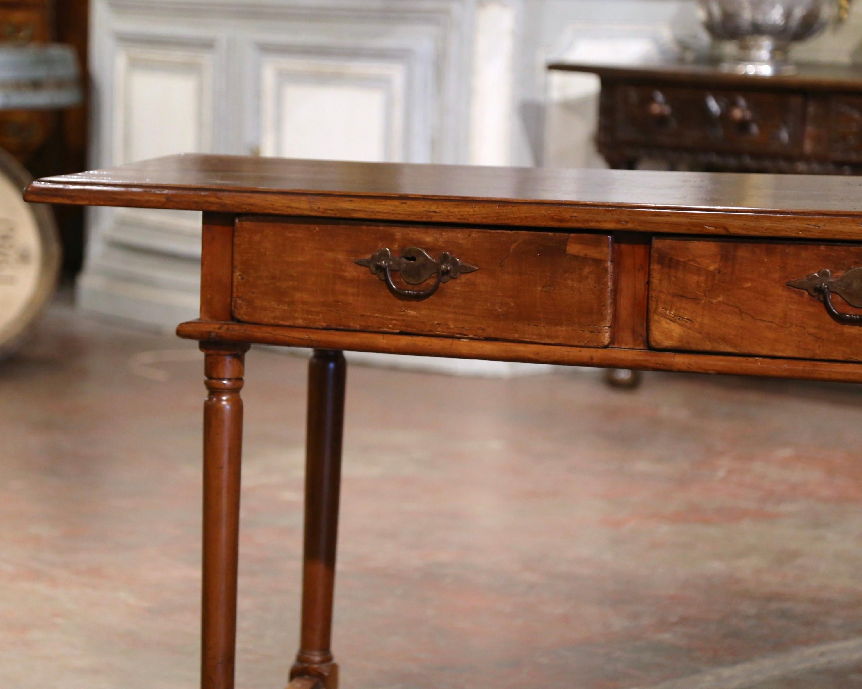 Hand-Carved Mid-19th Century French Empire Walnut Console Table with Drawers For Sale