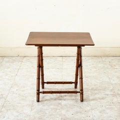 Mid-19th Century French Faux Bamboo and Mahogany Campaign Table, Folding Table