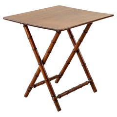 Mid-19th Century French Faux Bamboo and Mahogany Campaign Table, Folding Table