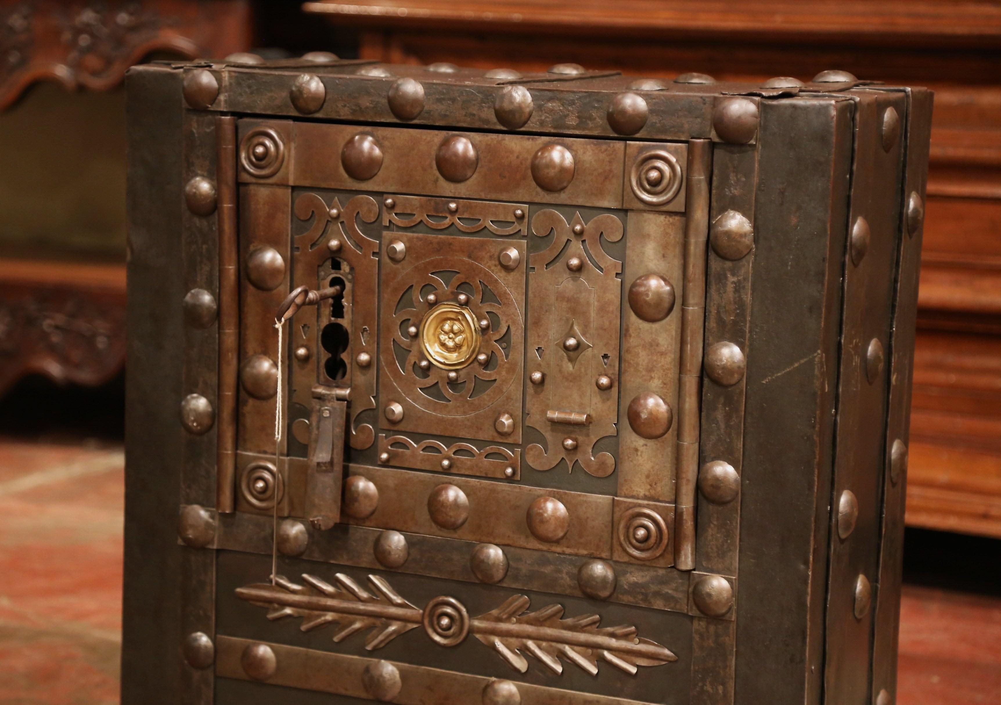 Gothic Mid-19th Century French Forged Wrought Iron Hobnail Studded Safe