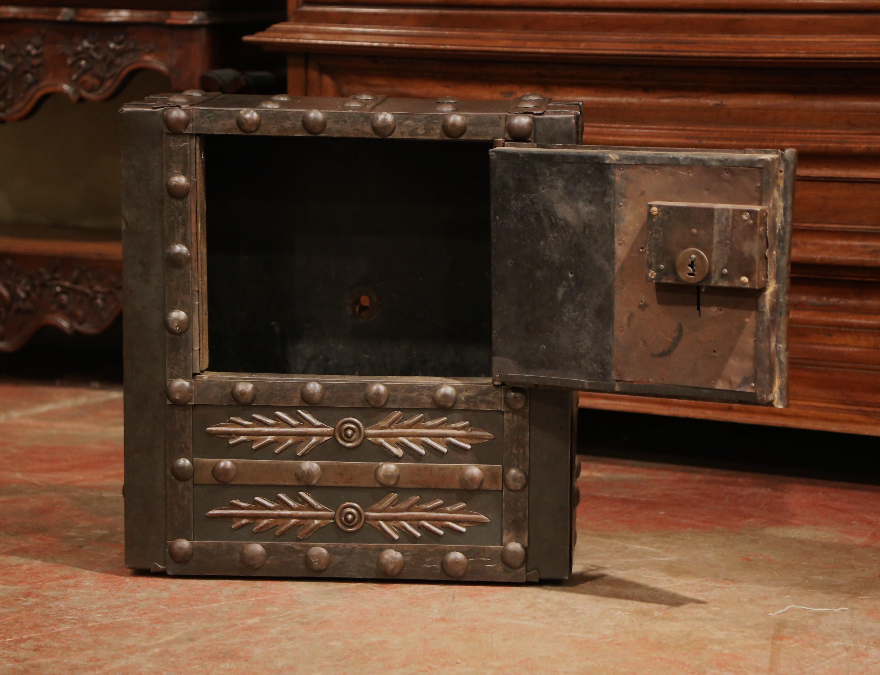 Polished Mid-19th Century French Forged Wrought Iron Hobnail Studded Safe