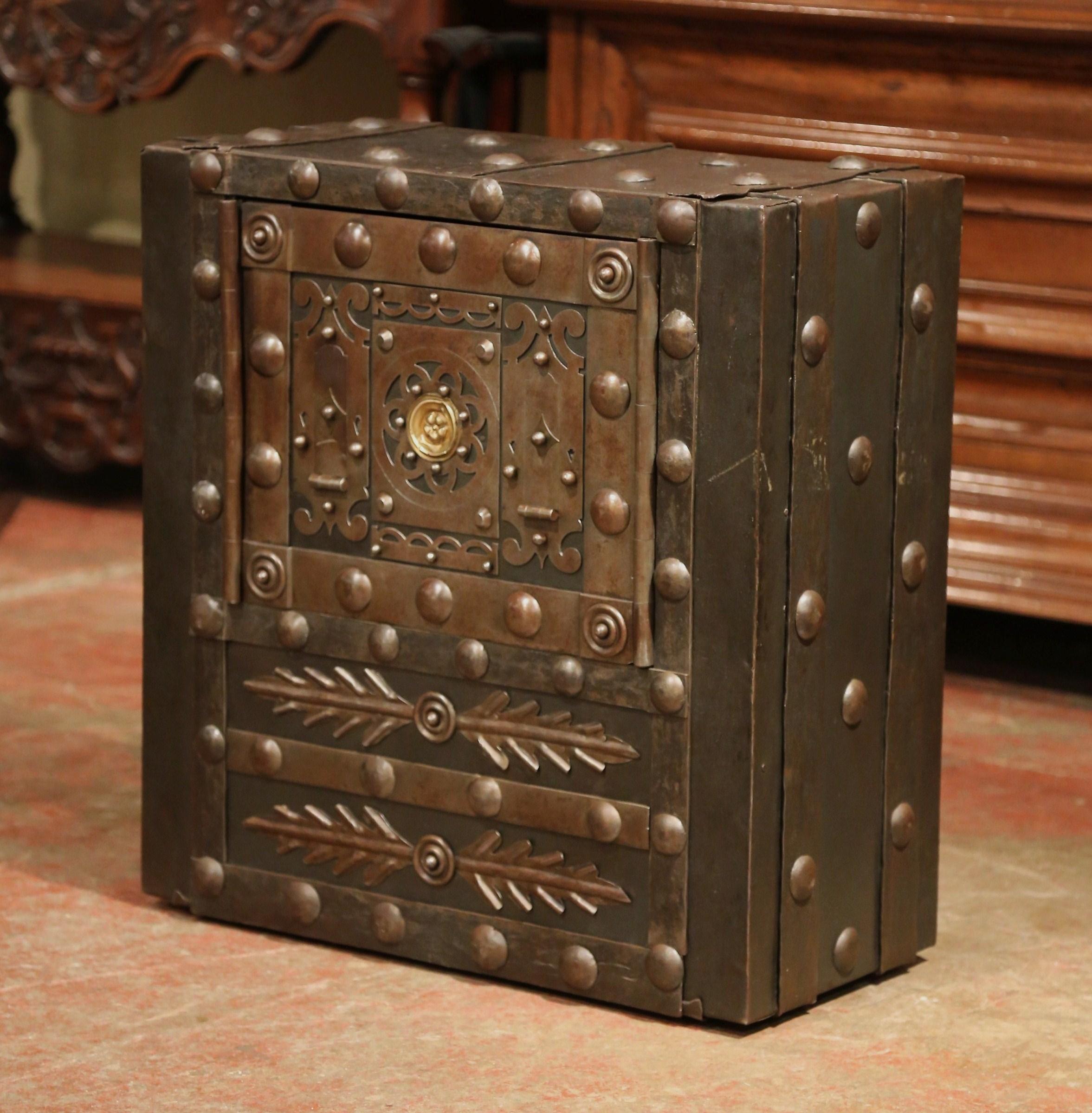 Mid-19th Century French Forged Wrought Iron Hobnail Studded Safe 1