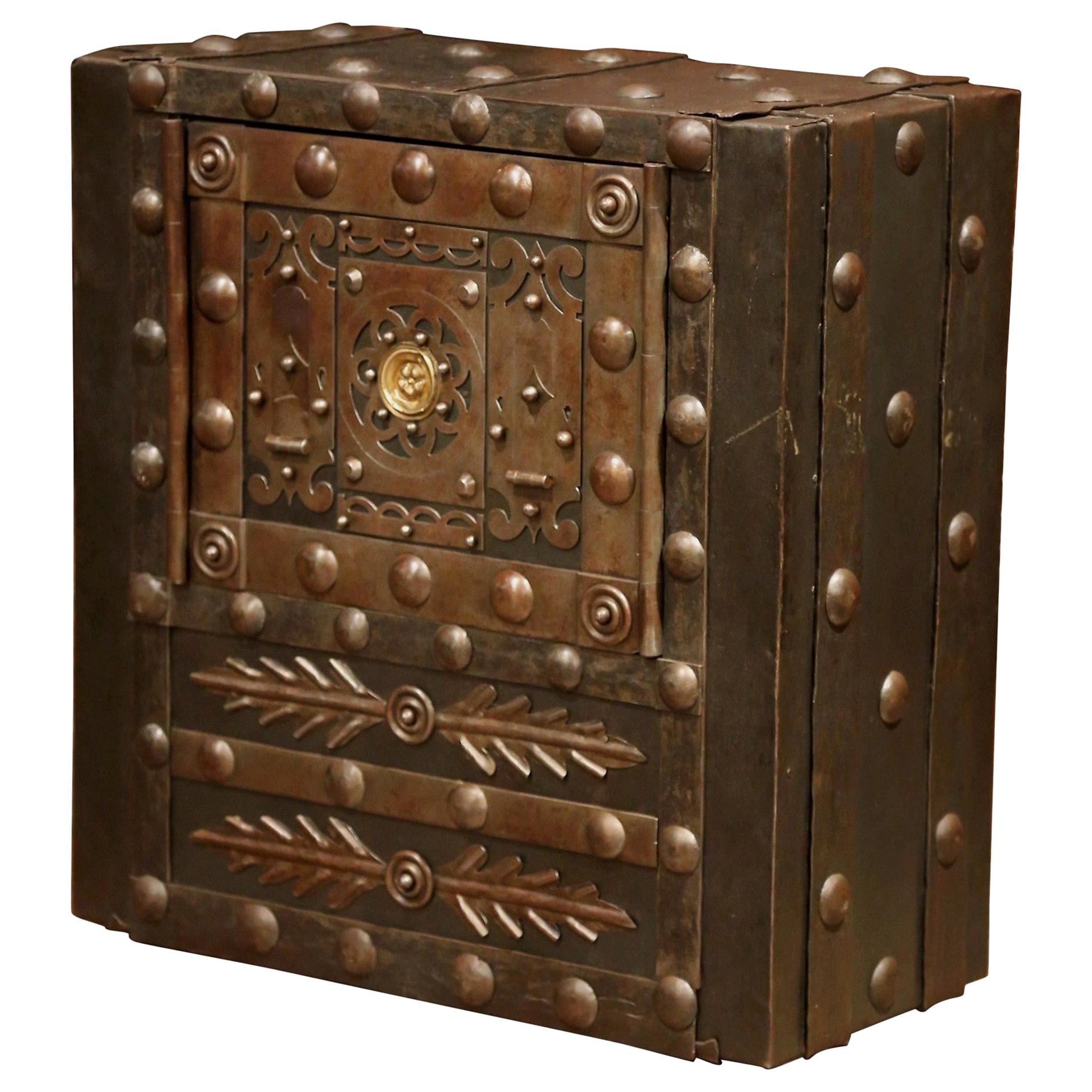 Mid-19th Century French Forged Wrought Iron Hobnail Studded Safe