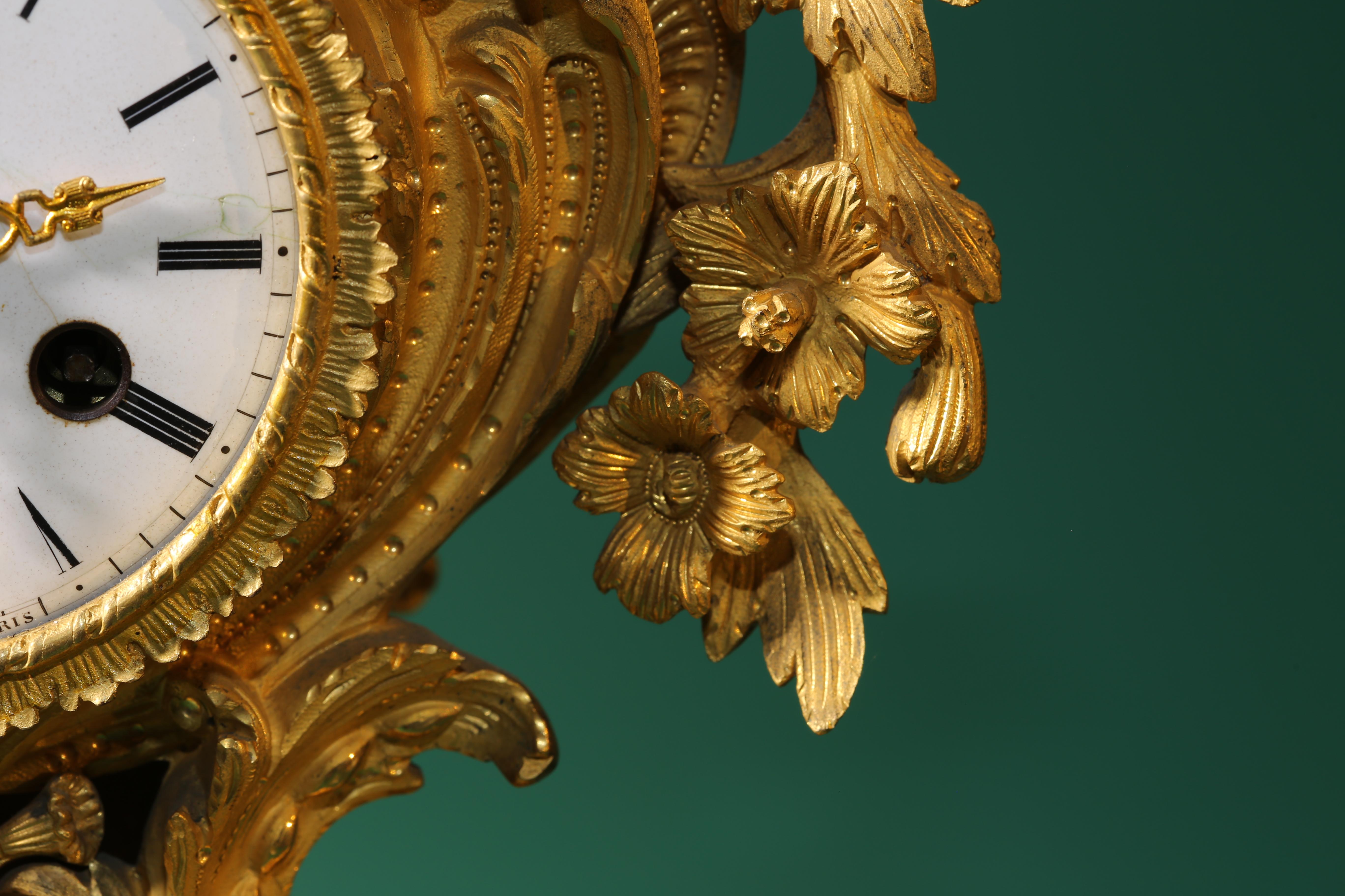 Mid 19th Century French Gilt Bronze Clock, Rococo Style For Sale 9