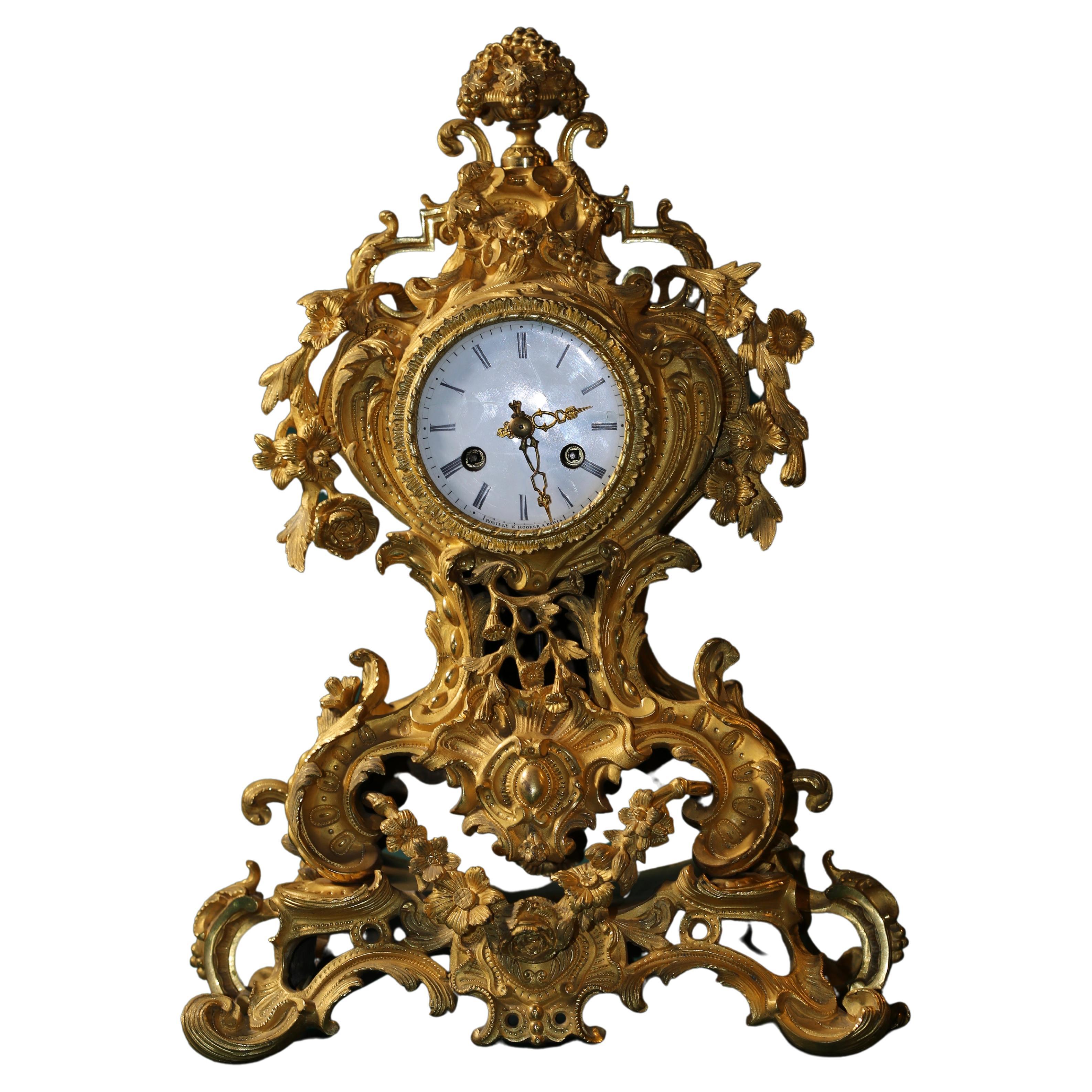 Mid 19th Century French Gilt Bronze Clock, Rococo Style For Sale
