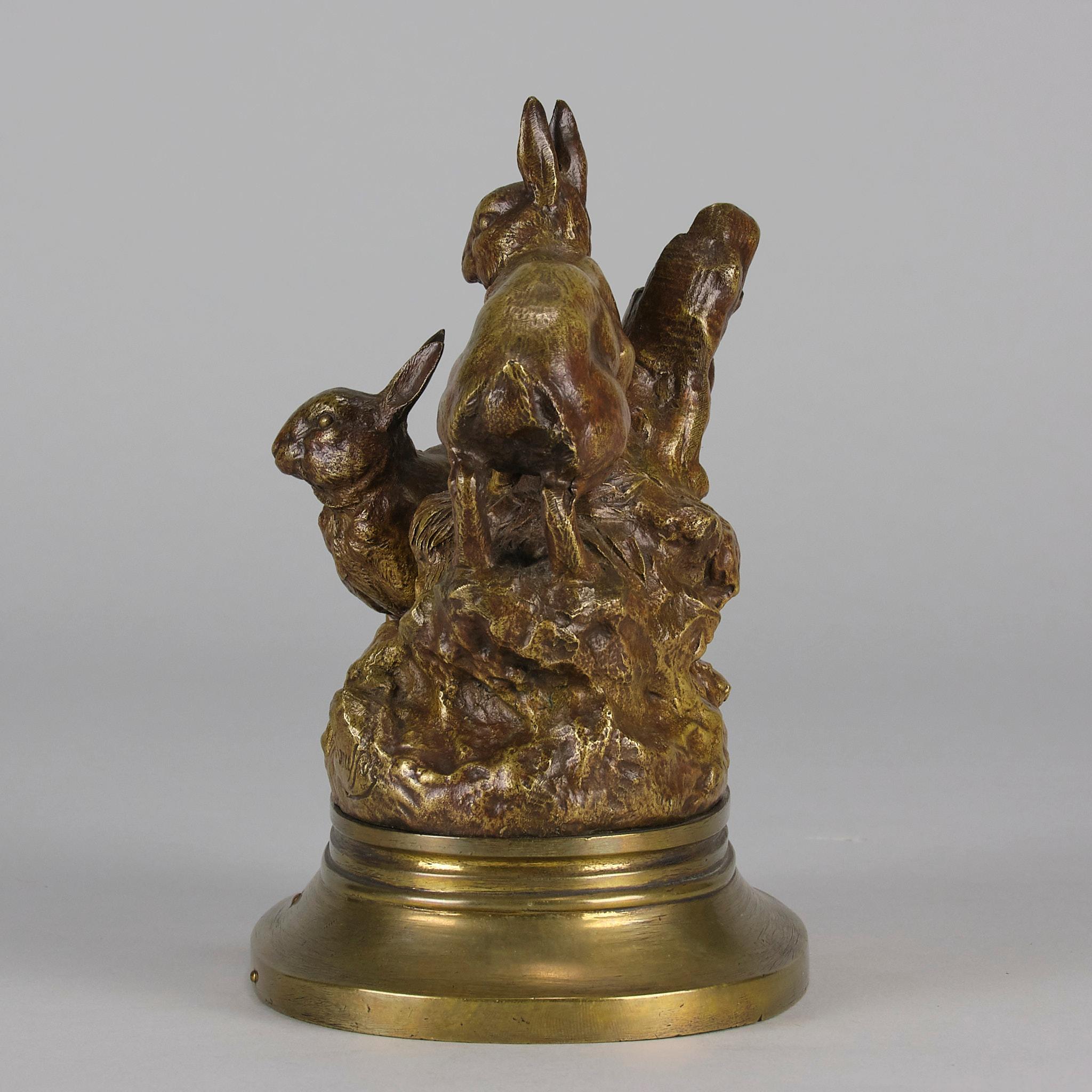 Französische vergoldete Bronze „Rabbits at their Burrow“ von Emile Truffot aus der Mitte des 19. Jahrhunderts im Angebot 5