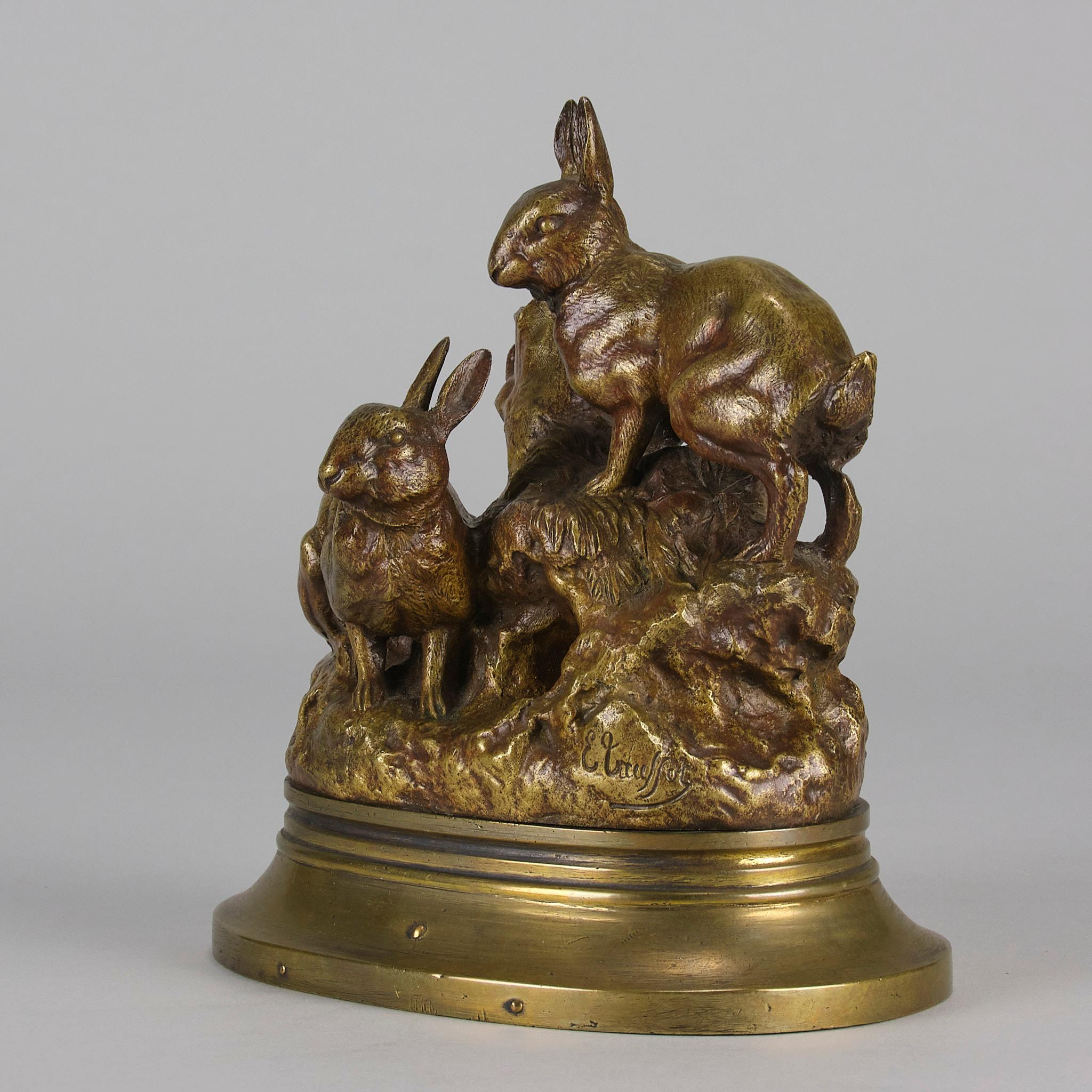 Französische vergoldete Bronze „Rabbits at their Burrow“ von Emile Truffot aus der Mitte des 19. Jahrhunderts im Angebot 6
