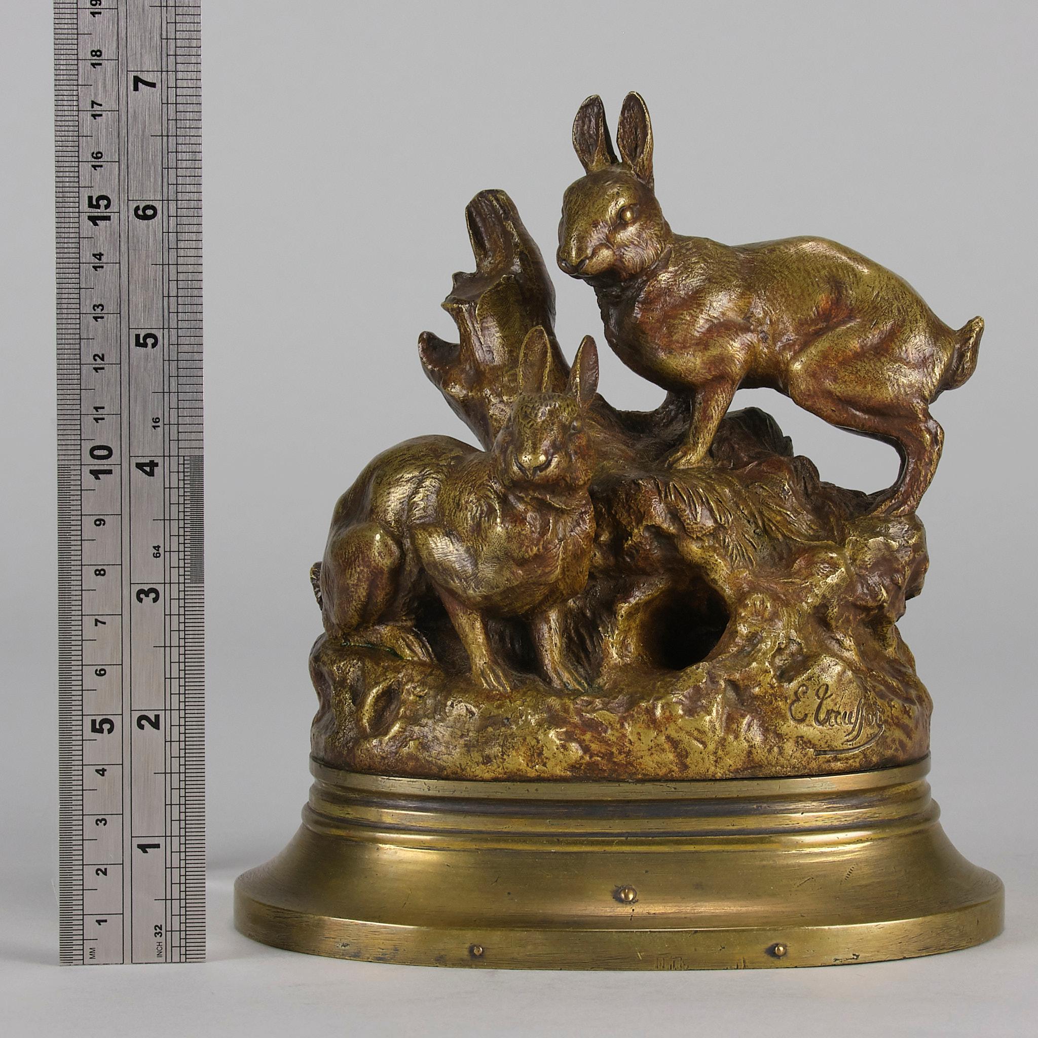 Französische vergoldete Bronze „Rabbits at their Burrow“ von Emile Truffot aus der Mitte des 19. Jahrhunderts im Angebot 7