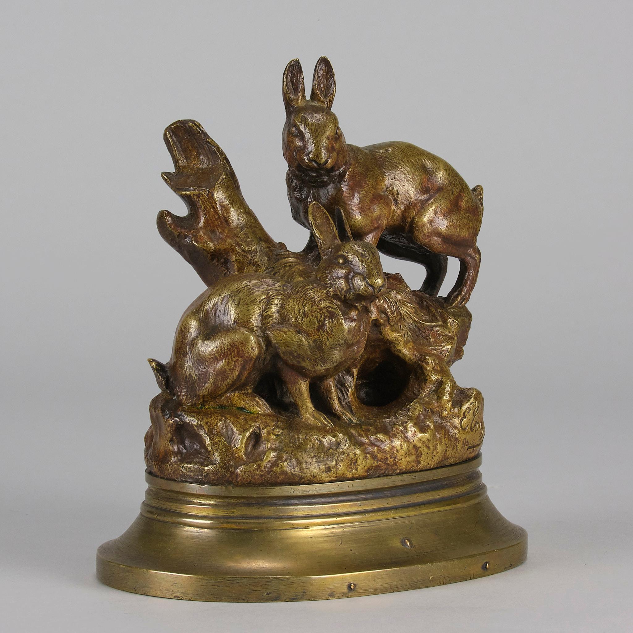 Französische vergoldete Bronze „Rabbits at their Burrow“ von Emile Truffot aus der Mitte des 19. Jahrhunderts im Zustand „Hervorragend“ im Angebot in London, GB