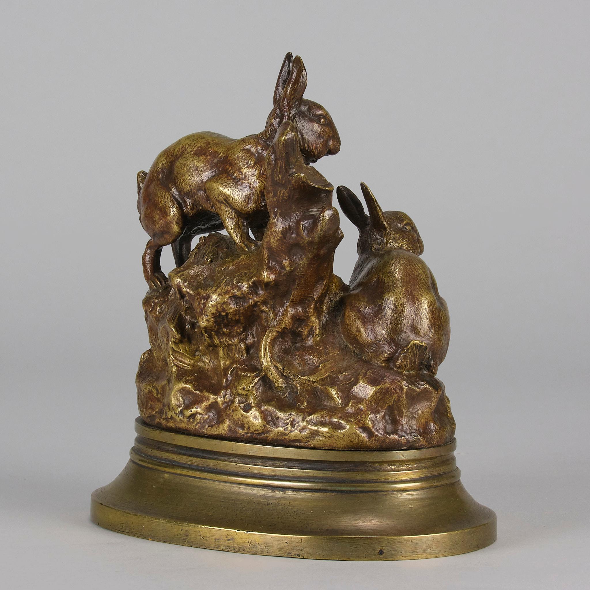 Französische vergoldete Bronze „Rabbits at their Burrow“ von Emile Truffot aus der Mitte des 19. Jahrhunderts im Angebot 2
