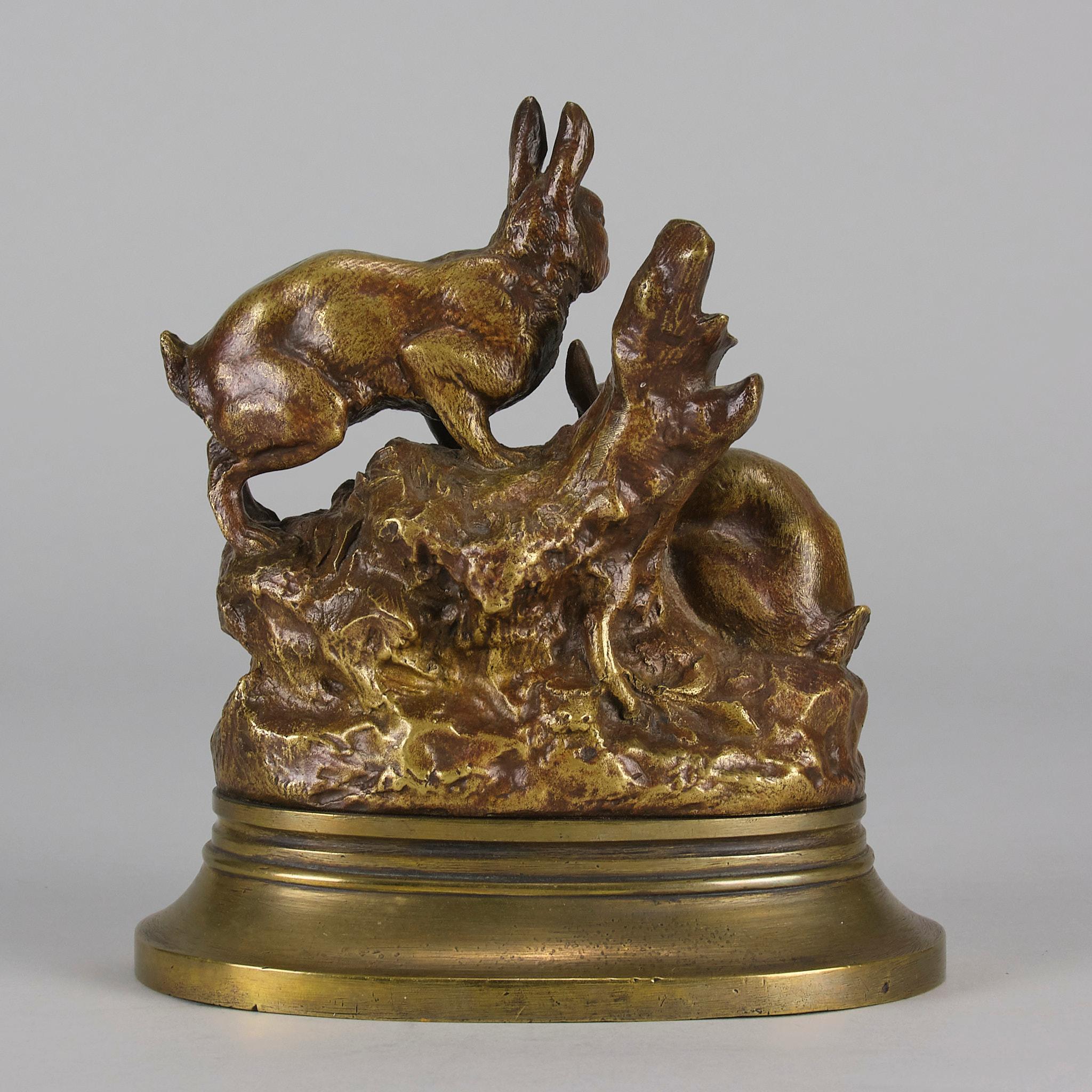 Französische vergoldete Bronze „Rabbits at their Burrow“ von Emile Truffot aus der Mitte des 19. Jahrhunderts im Angebot 3