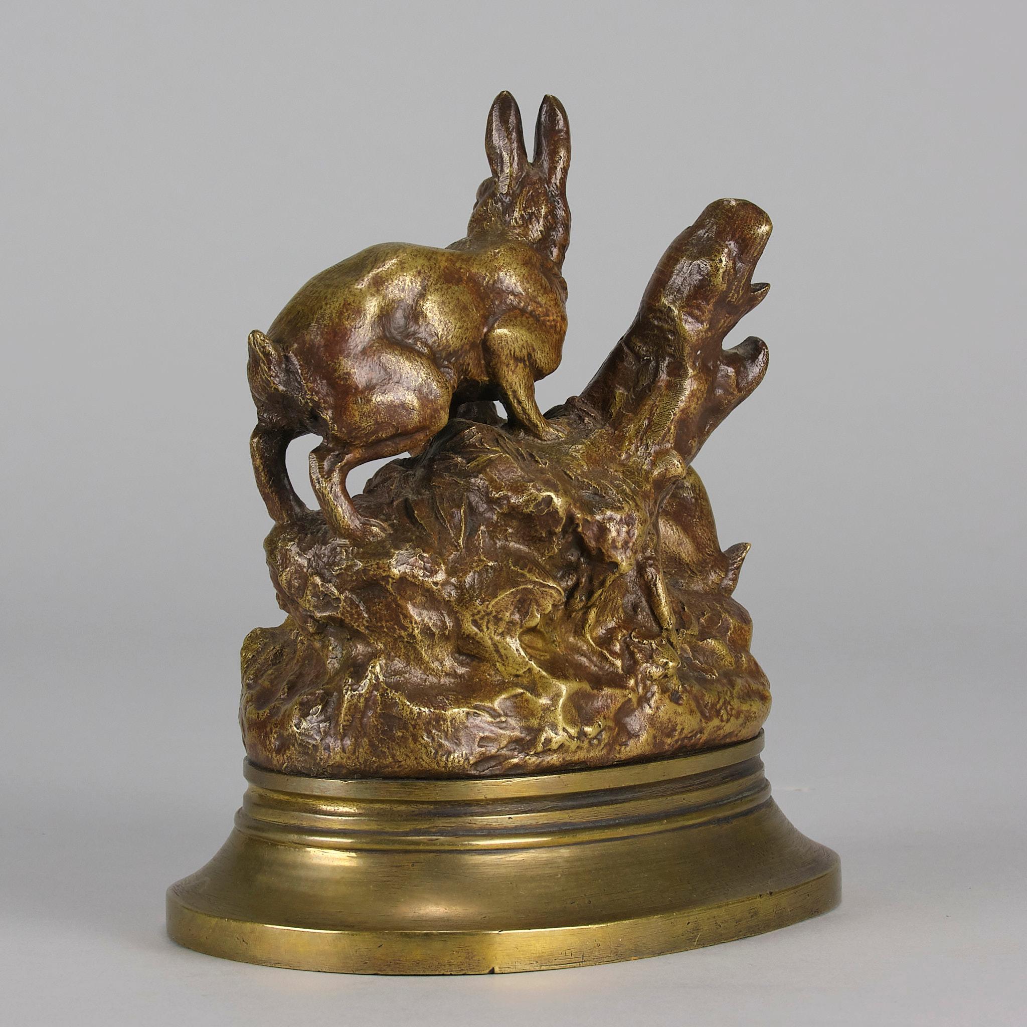 Französische vergoldete Bronze „Rabbits at their Burrow“ von Emile Truffot aus der Mitte des 19. Jahrhunderts im Angebot 4