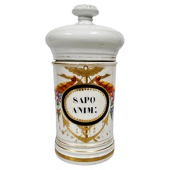 Französisches glasiertes Porzellan-Apotheker-/Pharmacy-Krug aus der Mitte des 19. Jahrhunderts – „SAPO ANIM:“