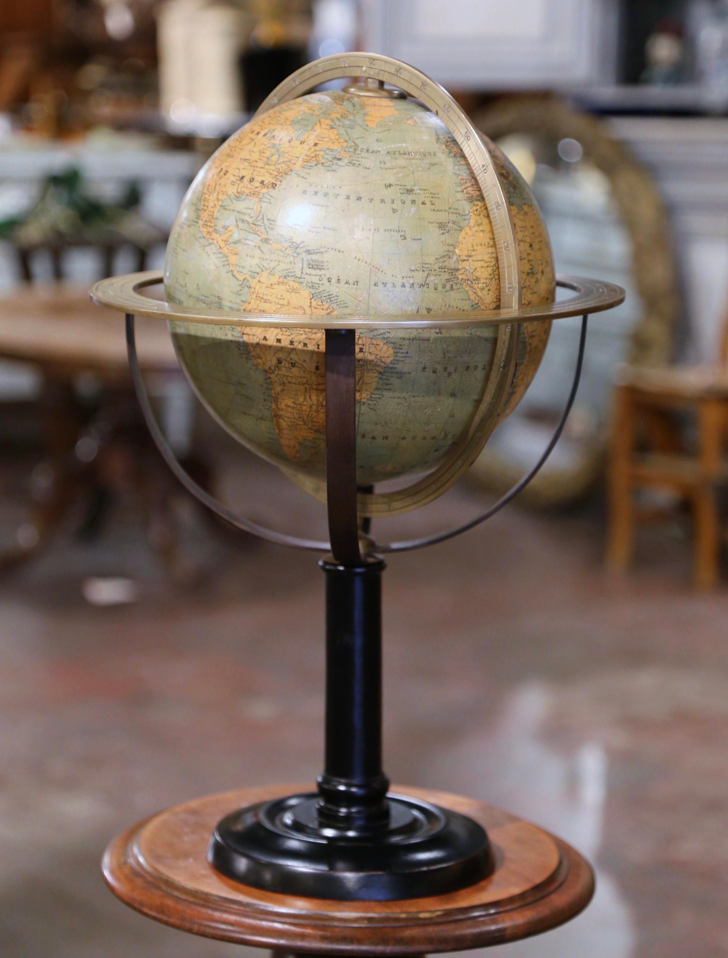Mid 19th Century French Globe on Carved Walnut Base Signed Ch. Perigot, Paris In Good Condition For Sale In Dallas, TX