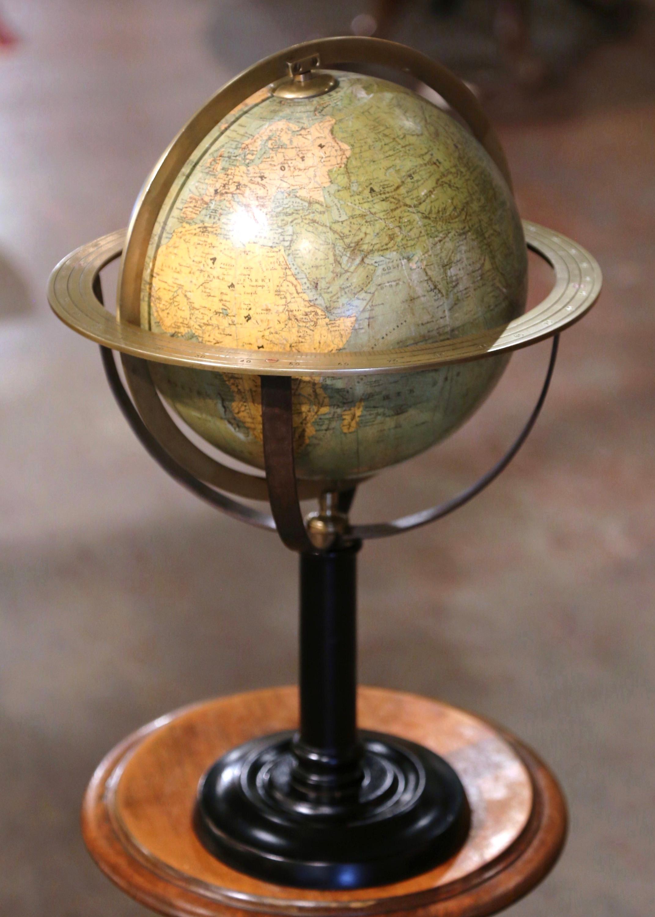 Mid 19th Century French Globe on Carved Walnut Base Signed Ch. Perigot, Paris For Sale 1