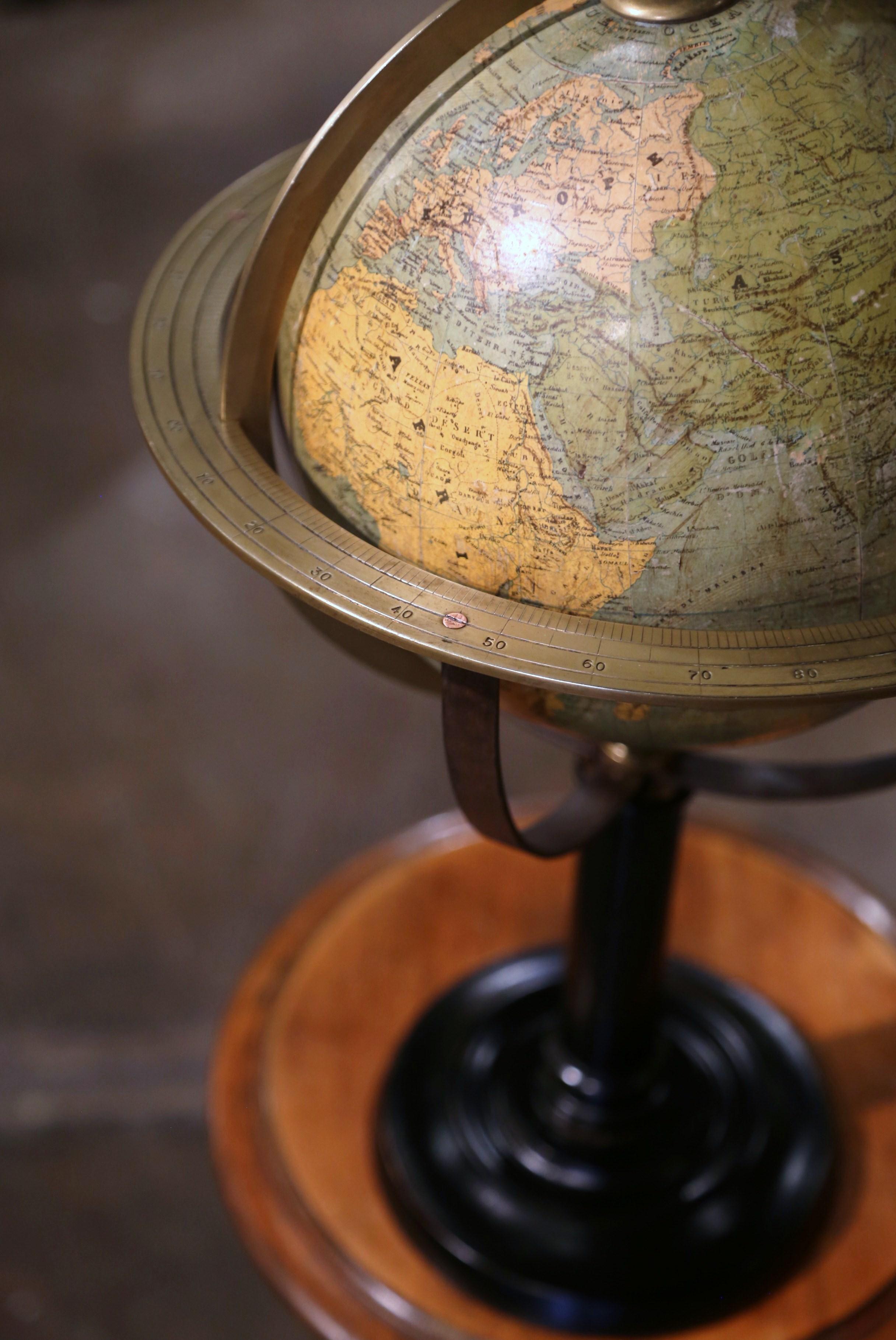 Mid 19th Century French Globe on Carved Walnut Base Signed Ch. Perigot, Paris For Sale 2