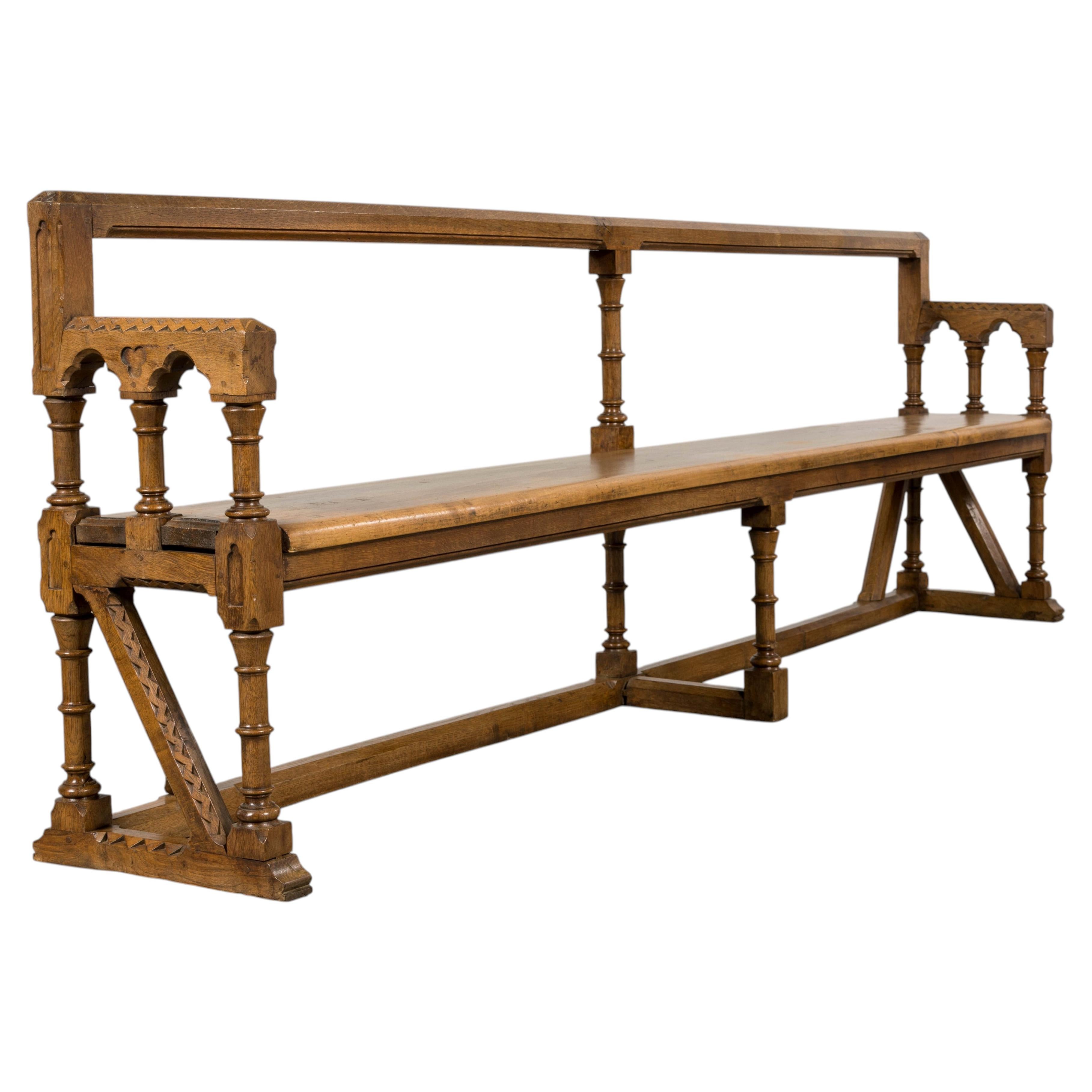 Mid-19th Century French Gothic Revival Oak Church Bench