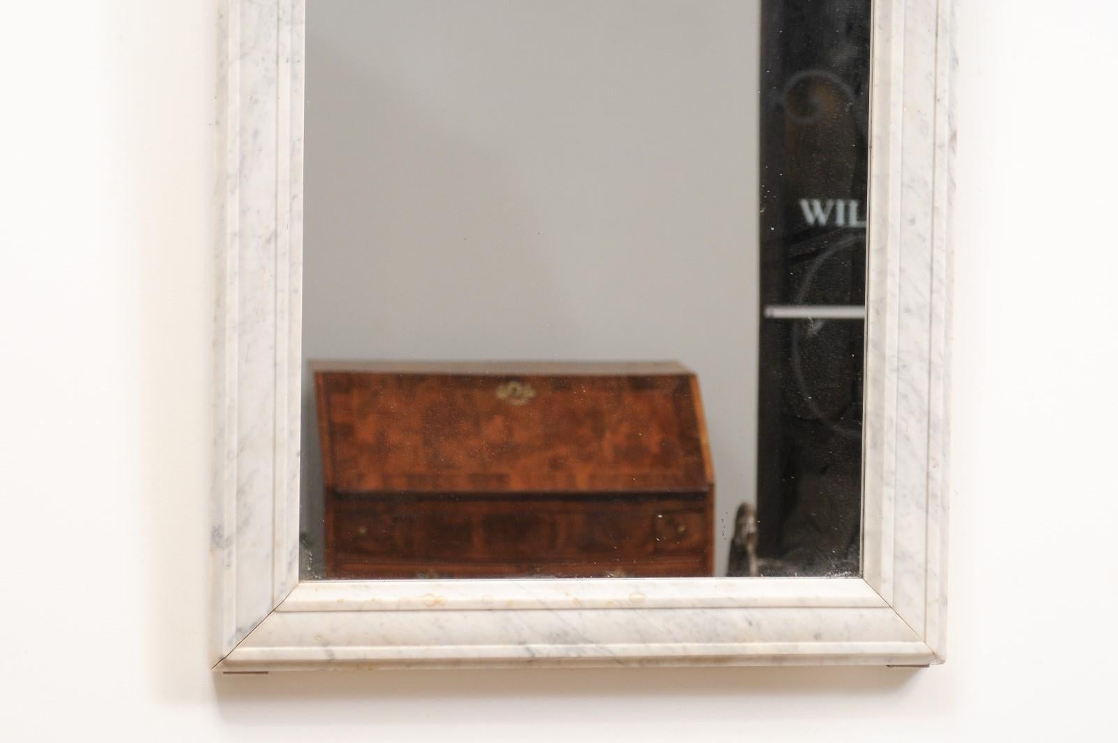 Marbre Miroir en marbre blanc et gris du milieu du 19e siècle (France) en vente