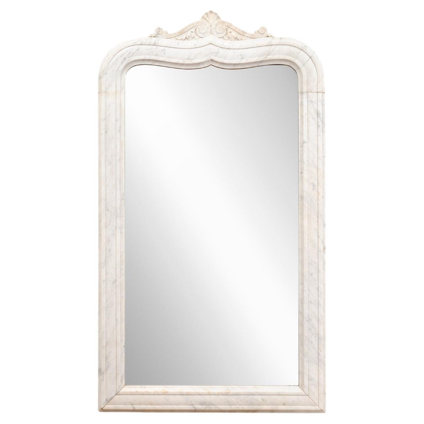 Miroir en marbre blanc et gris du milieu du 19e siècle (France) en vente