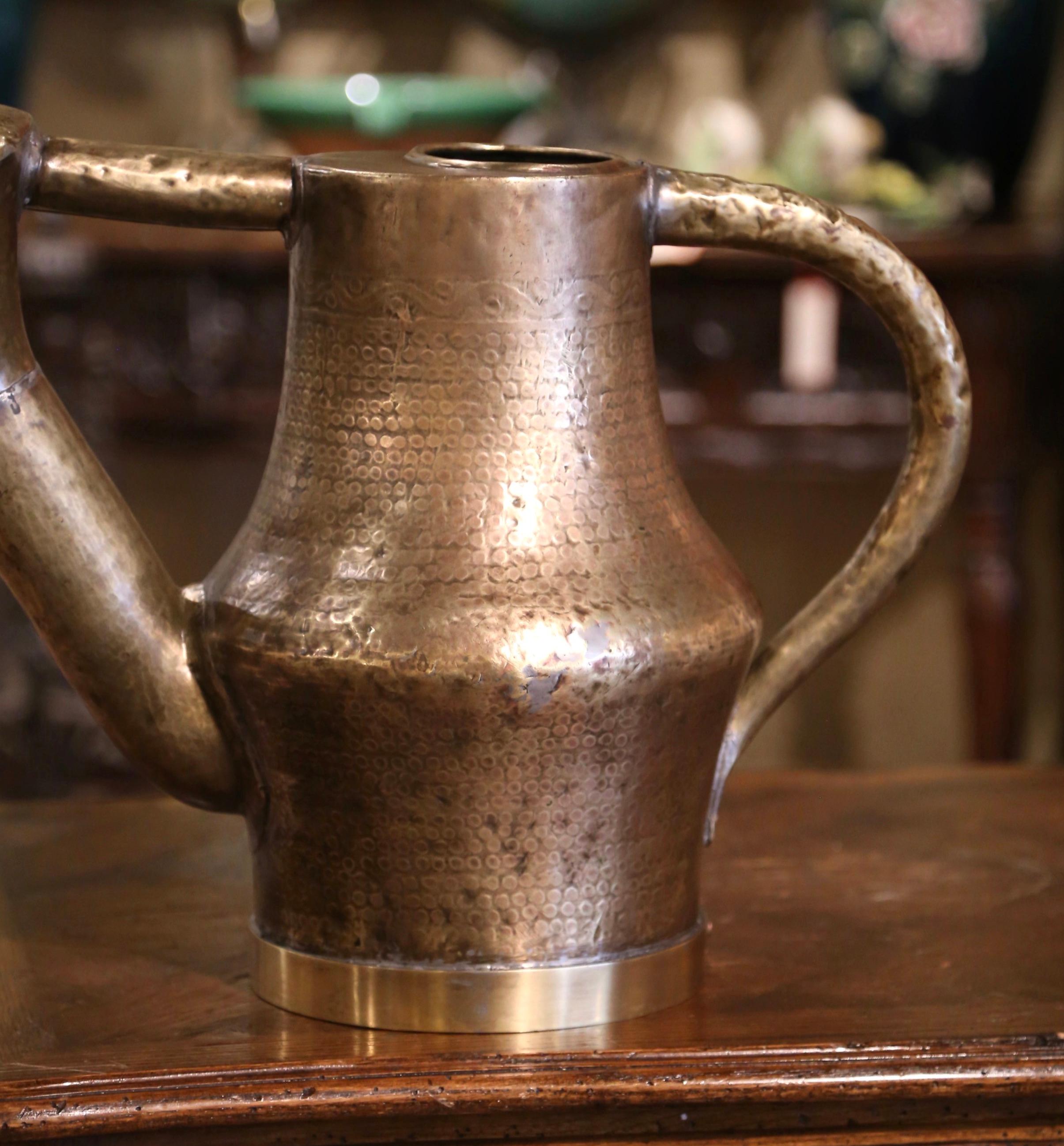 Metal Mid 19th Century French Hammered Brass Watering Can For Sale