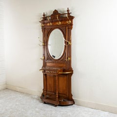 Mid-19th Century French Hand Carved Walnut Hall Tree, Coat Rack, Umbrella Stand